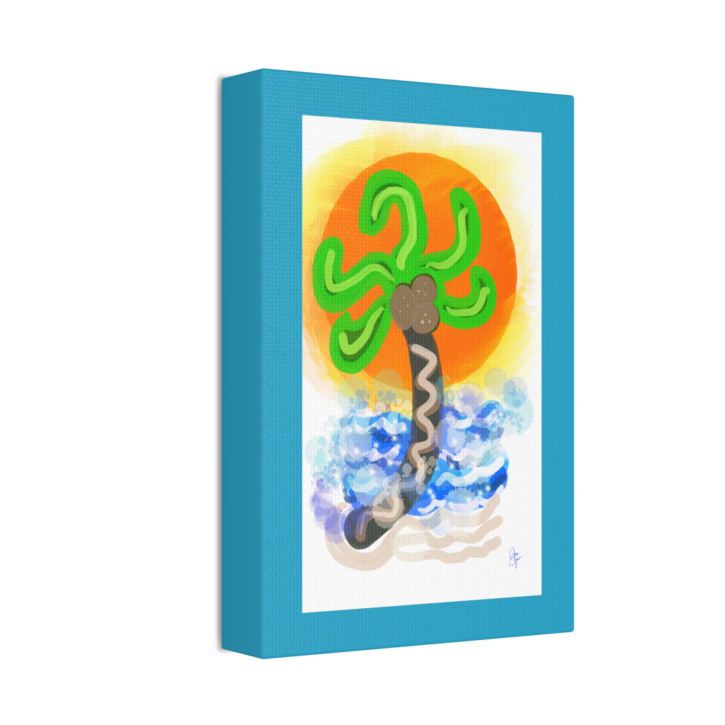 Palm Tree Sunset Canvas Print — Whimsical Tropical Wall Art
