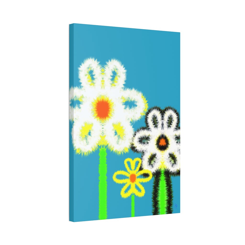 Bright Fuzzy Daisies Canvas Art — Yellow Floral Wall Decor, Stretched 1.5"