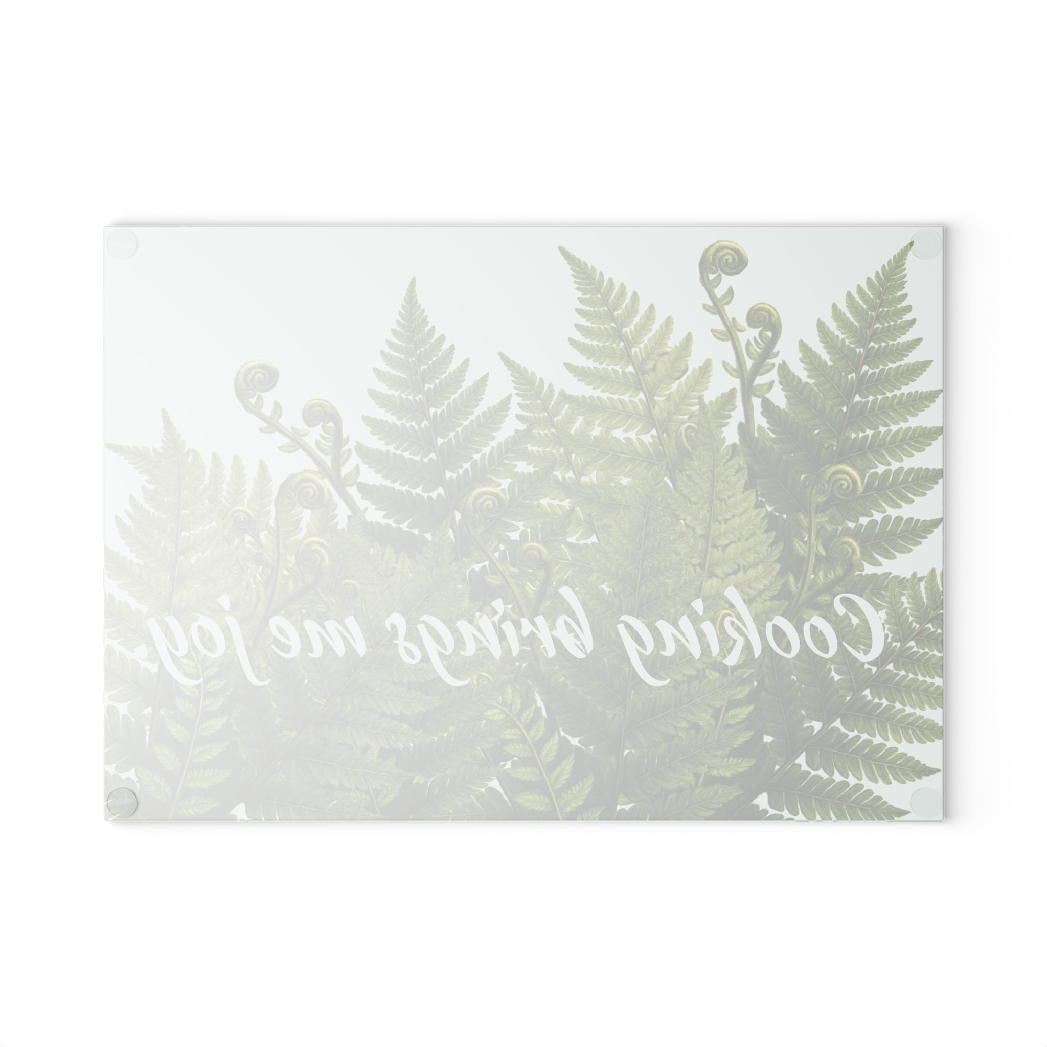 Glass Cutting Board - Fern Design "Cooking brings me joy" Kitchen Decor, Nature-Inspired Gift