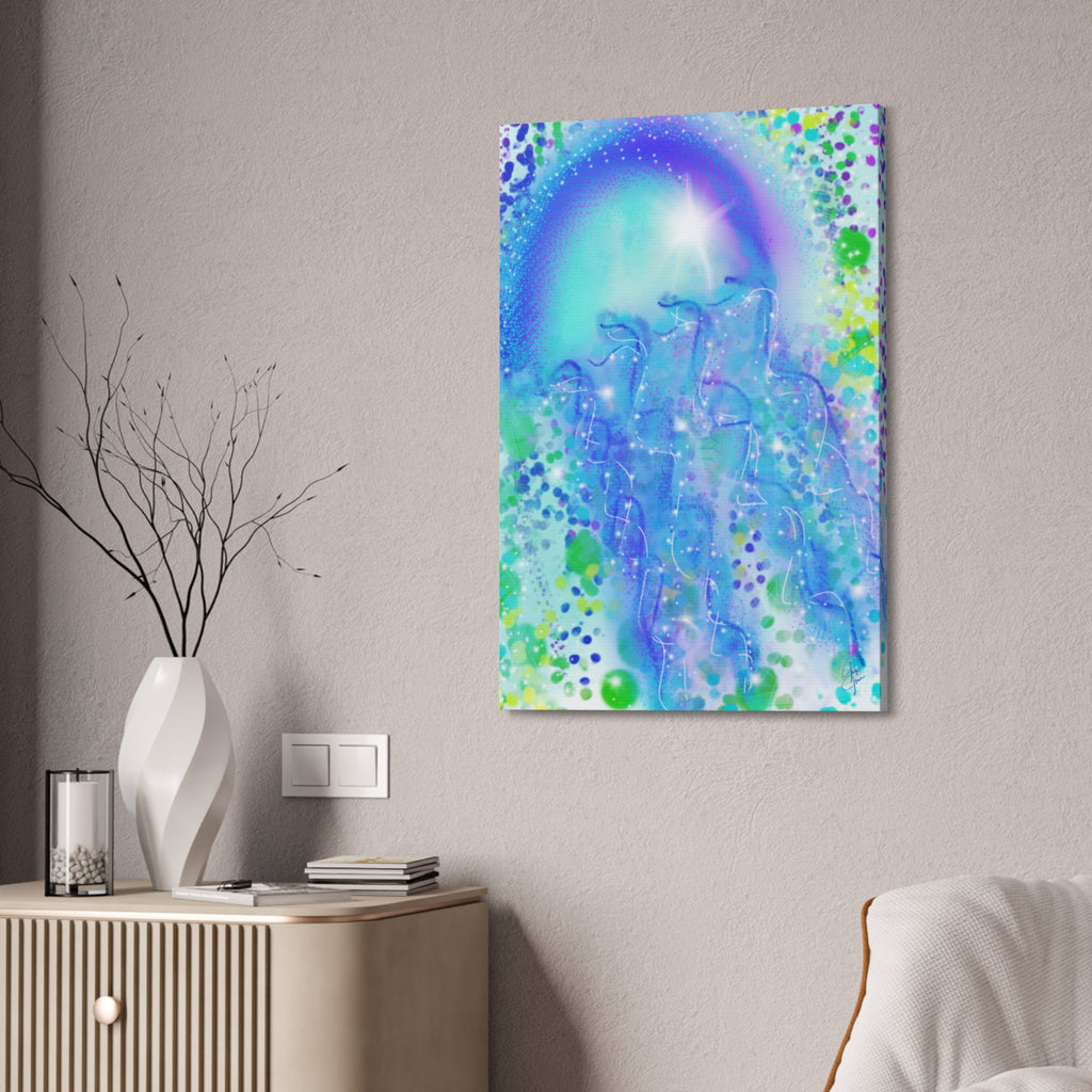 Blue Jellyfish Canvas Wall Art – Stretched 1.5" Ocean Abstract Print