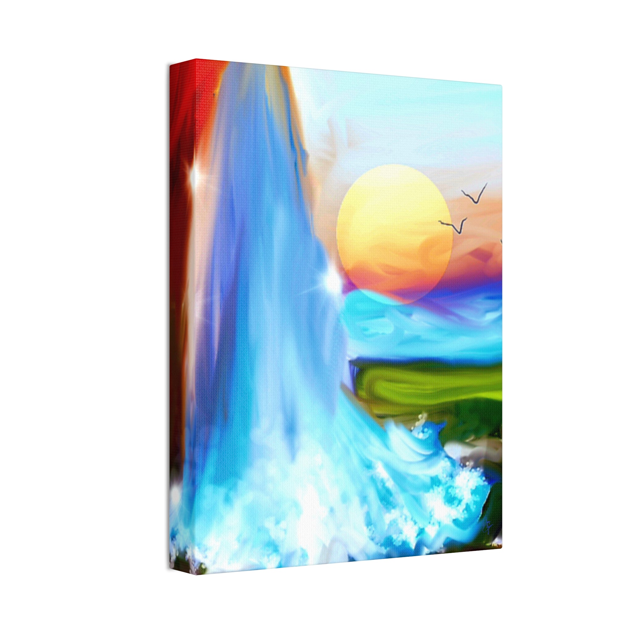 Waterfall Sunset Canvas Art – Vibrant Nature Wall Decor