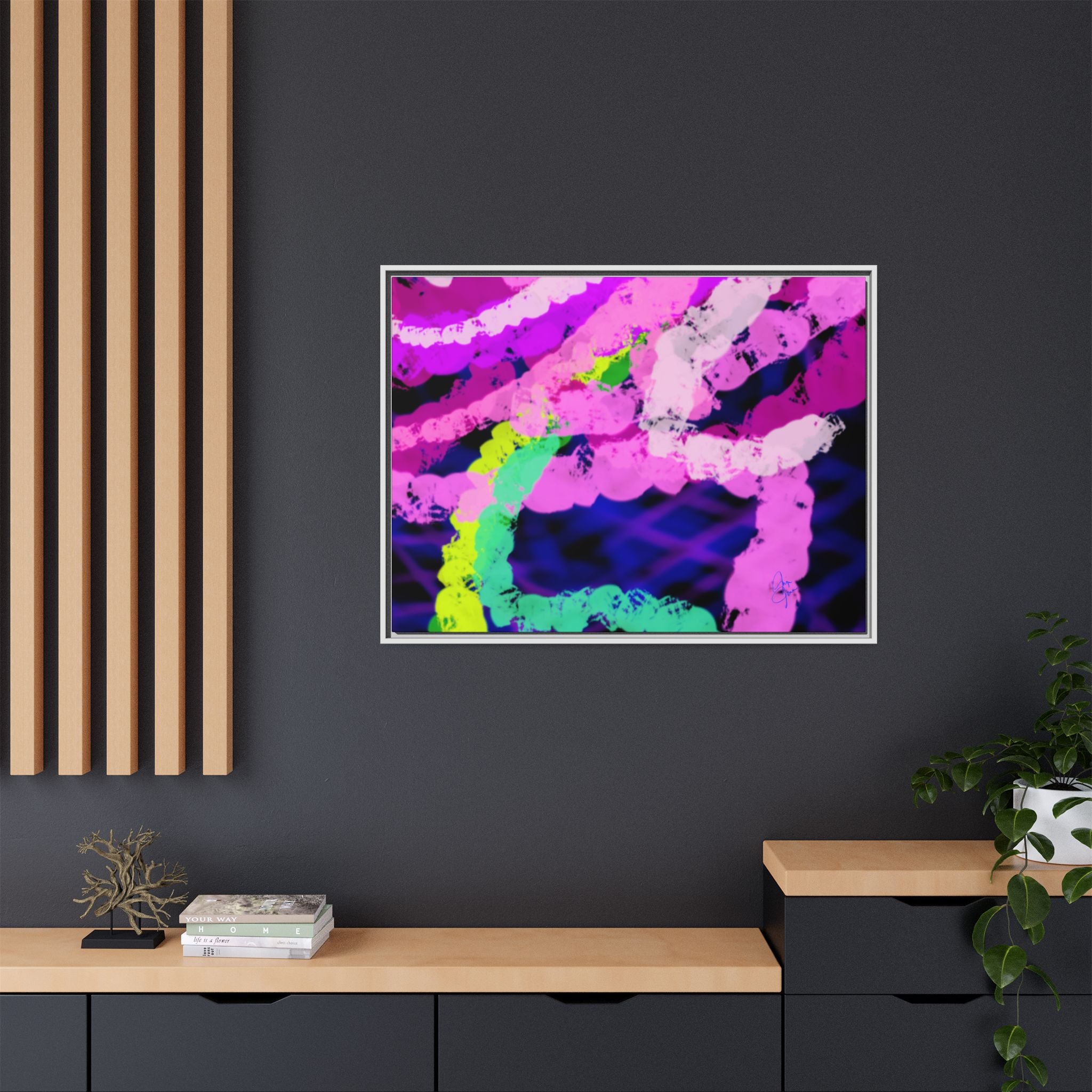 Framed Matte Canvas - Neon Rose Abstract Wall Art