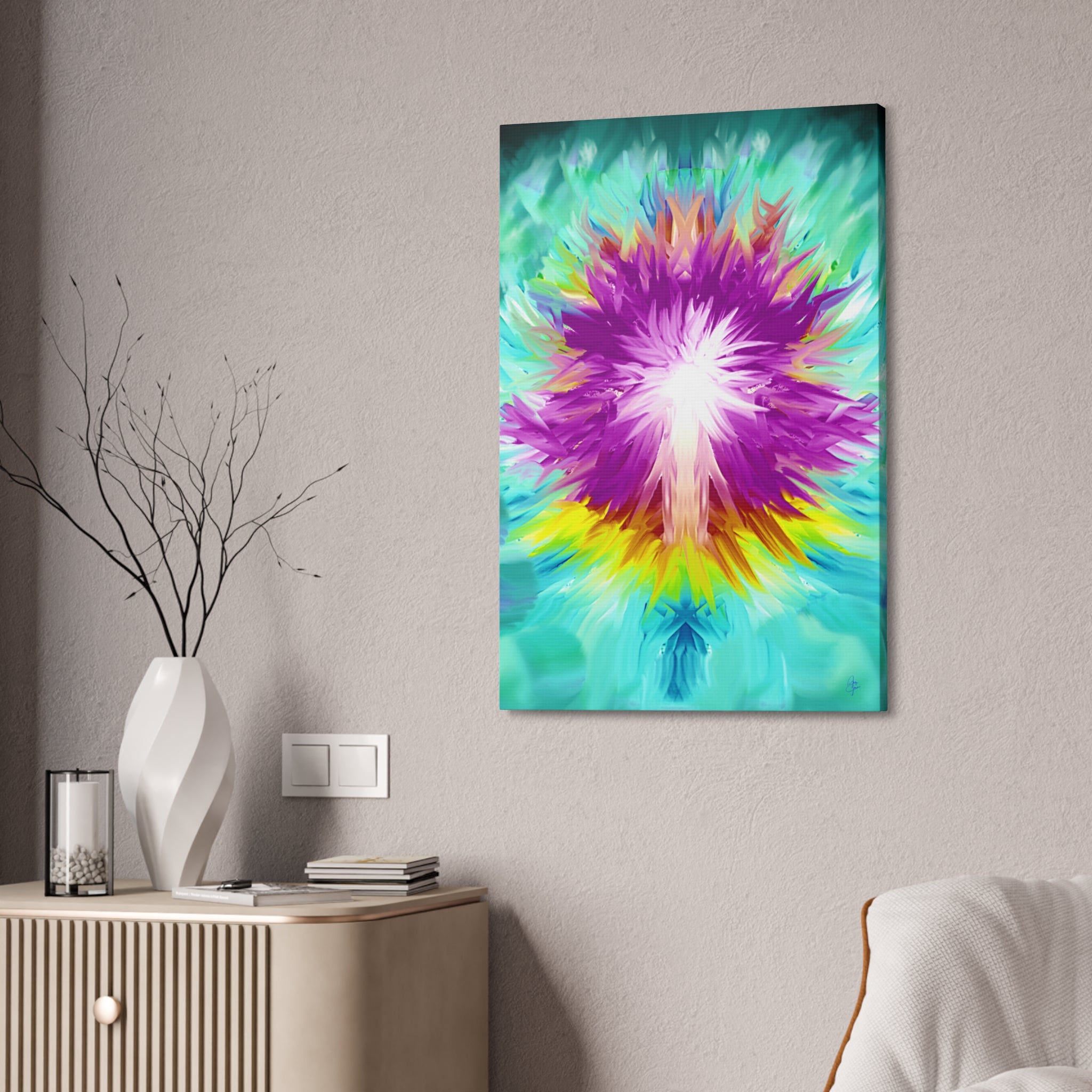 Abstract Radiant Burst Canvas - Vibrant Purple Floral Wall Art (Stretched 1.5")