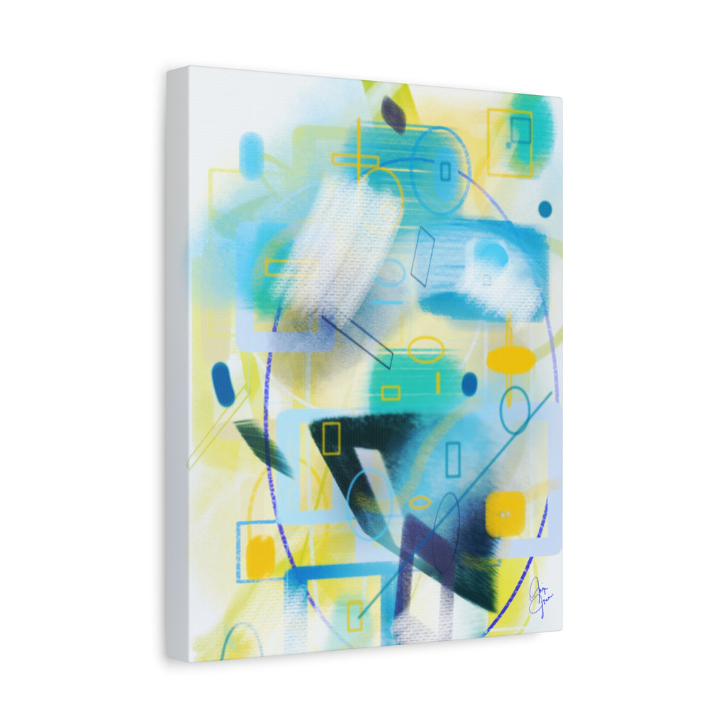 Abstract Blue & Yellow Geometry Canvas Print — Modern Stretched Wall Art