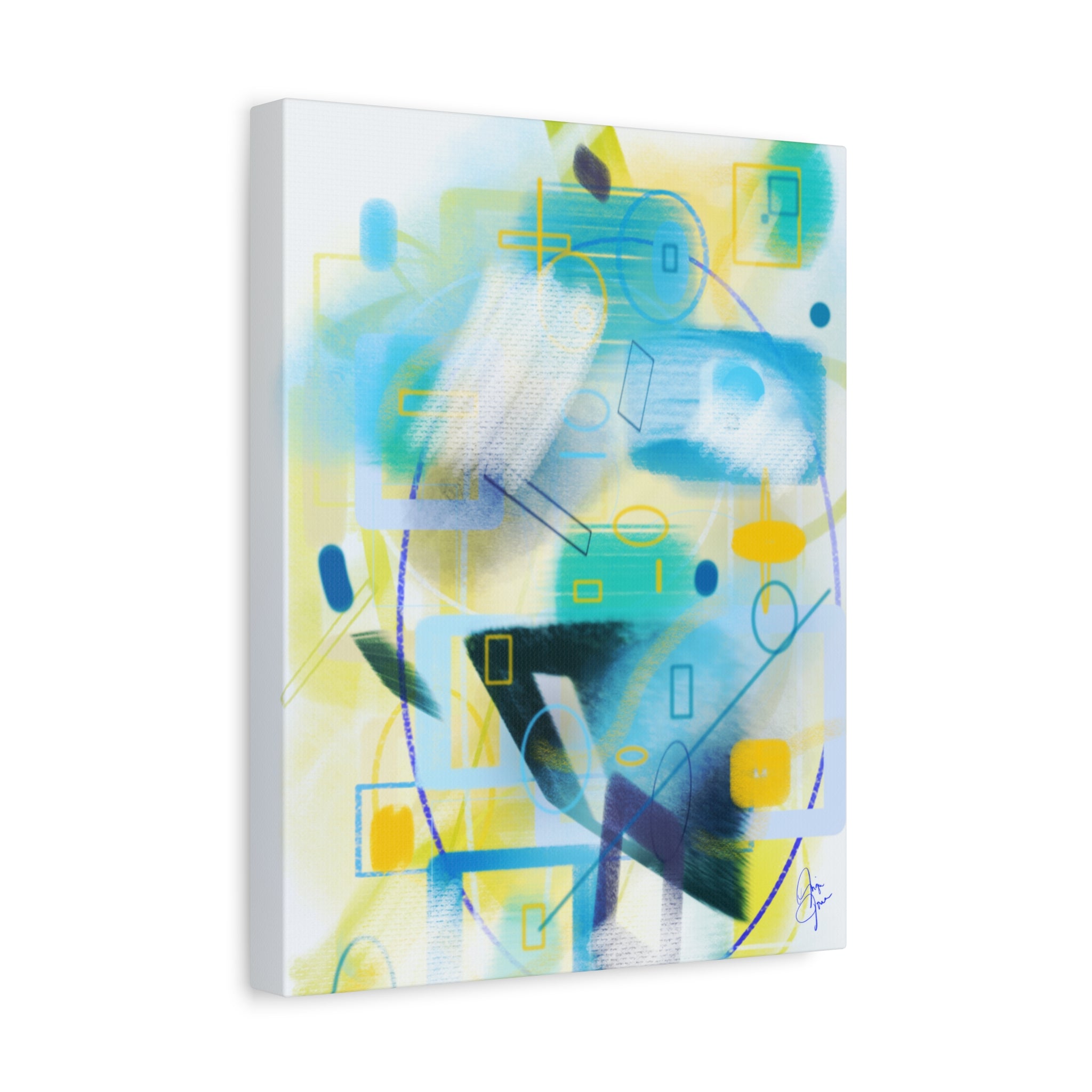 Abstract Blue & Yellow Geometry Canvas Print — Modern Stretched Wall Art