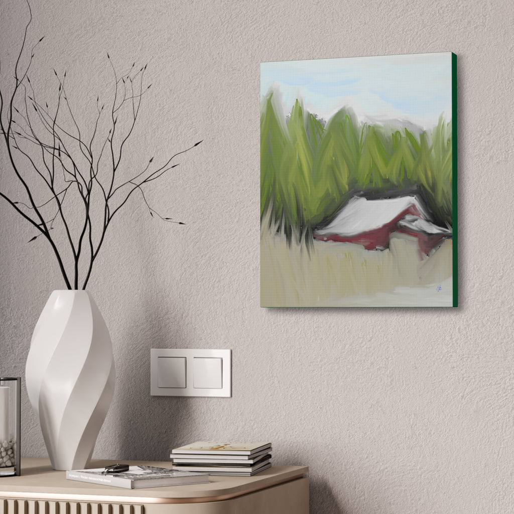 Canvas Wall Art - Red Barn in Green Field Stretched Canvas (1.5")