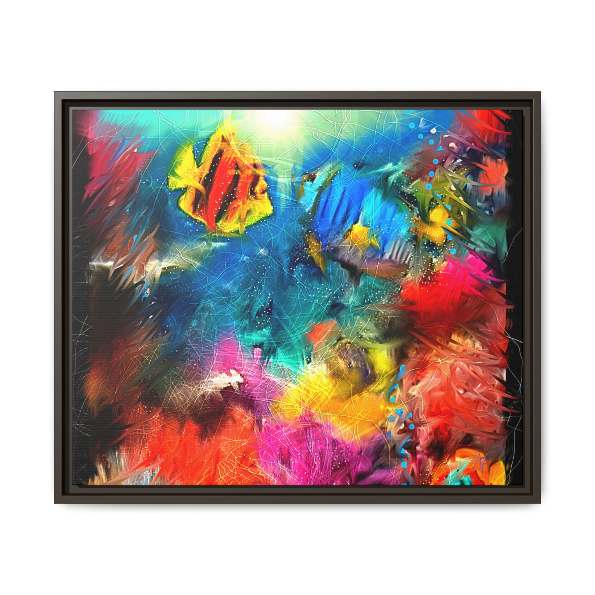 Framed Abstract Color Explosion Canvas — Vibrant Multi‑Color Wall Art