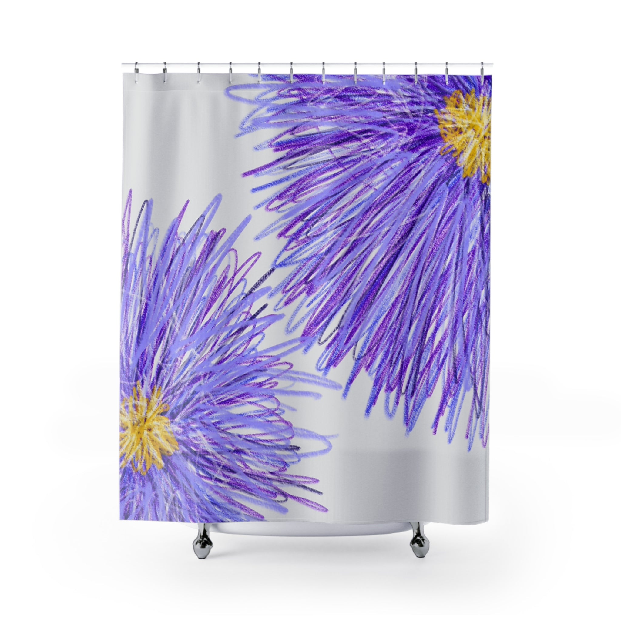 Purple Aster Floral Shower Curtain — Watercolor Violet Flower Bathroom Decor