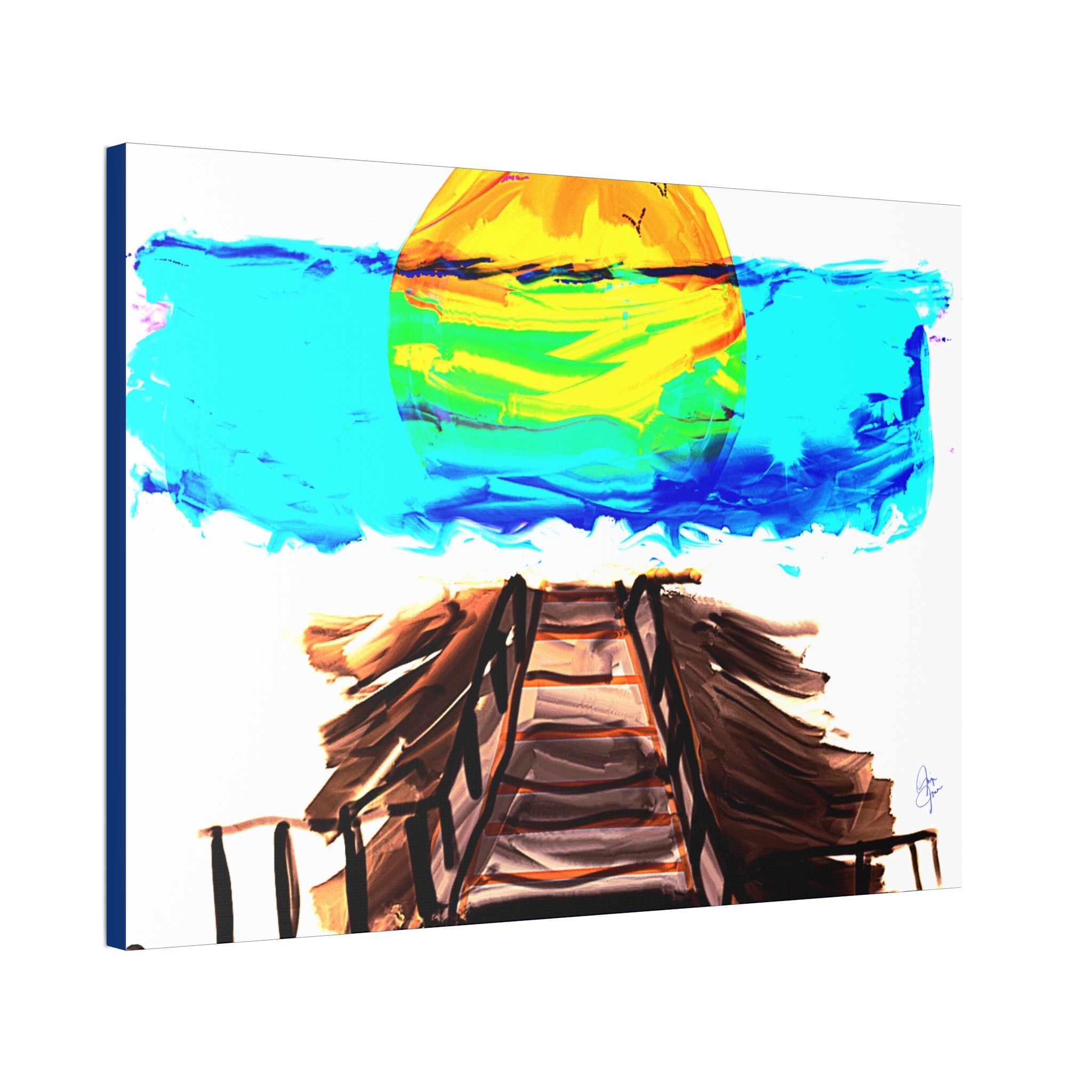Beach Pier Sunrise Canvas Wall Art – Vibrant Tropical Seascape on Stretched Canvas