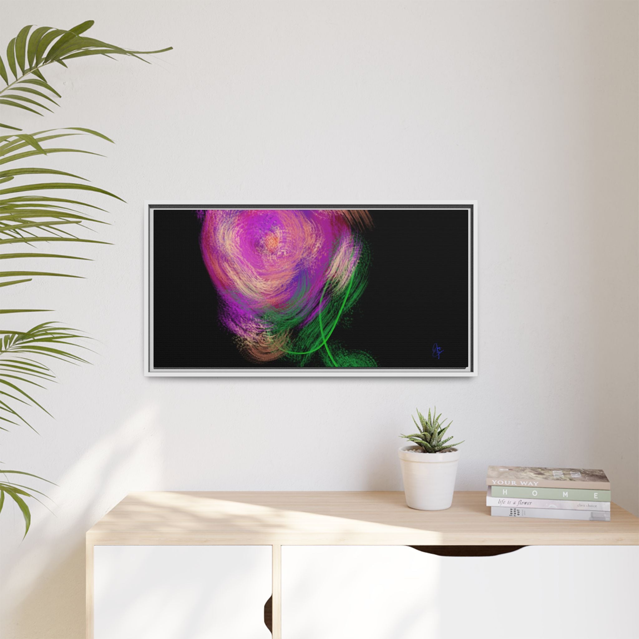 Abstract Rose Swirl Matte Framed Canvas — Multicolor Floral Wall Art