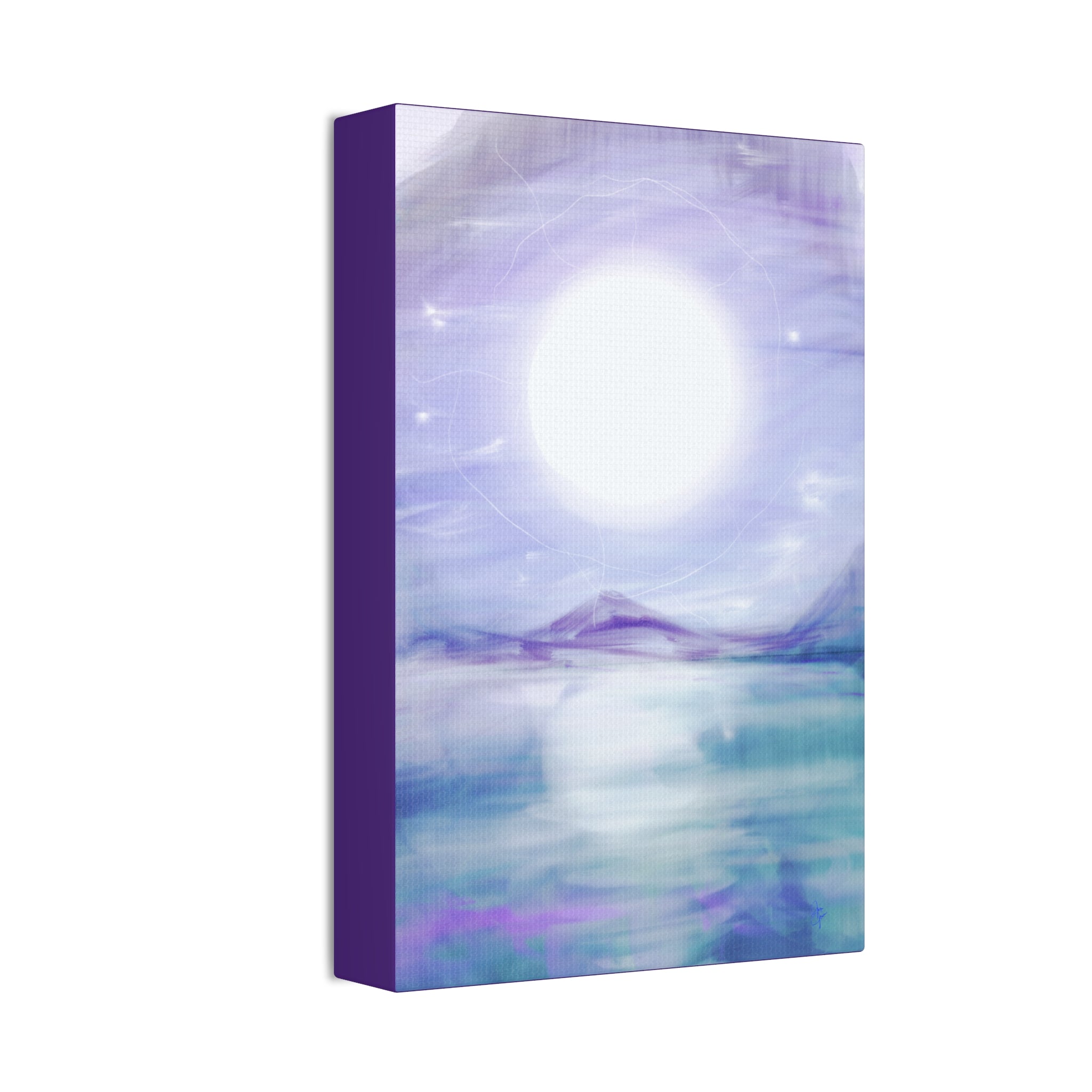 Moonlit Lake Canvas Print – Serene Purple Landscape Wall Art