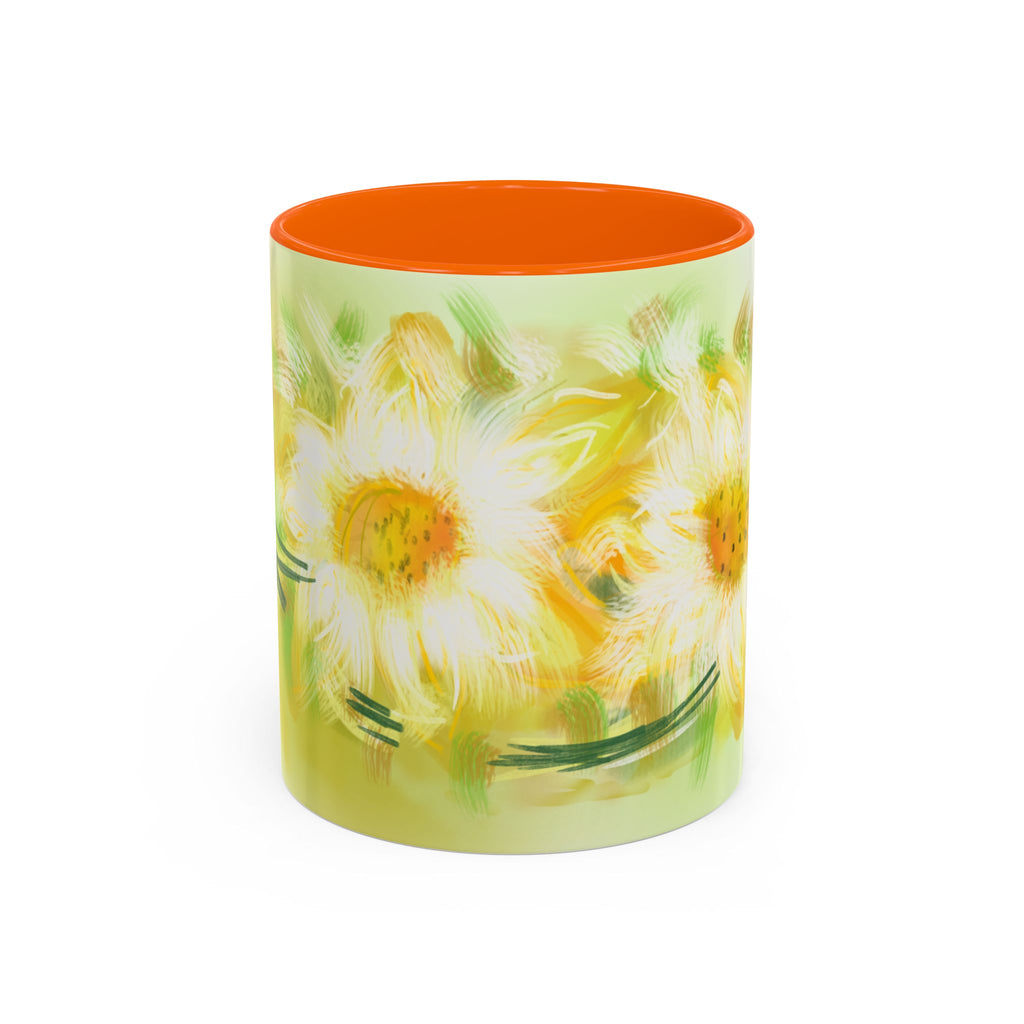 Sunlit Daisy Accent Coffee Mug — Yellow Floral 11/15oz