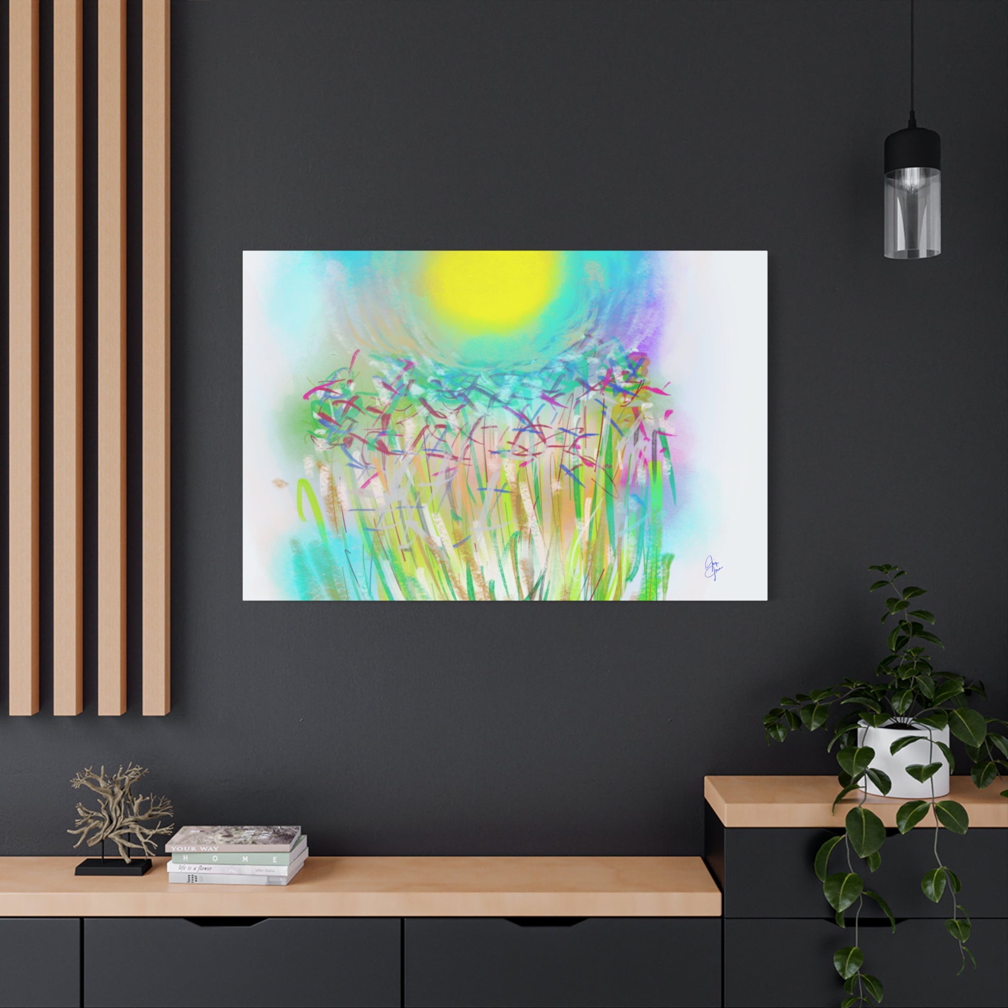 Sunlit Meadow Abstract Canvas Art — Bright Floral Wall Decor