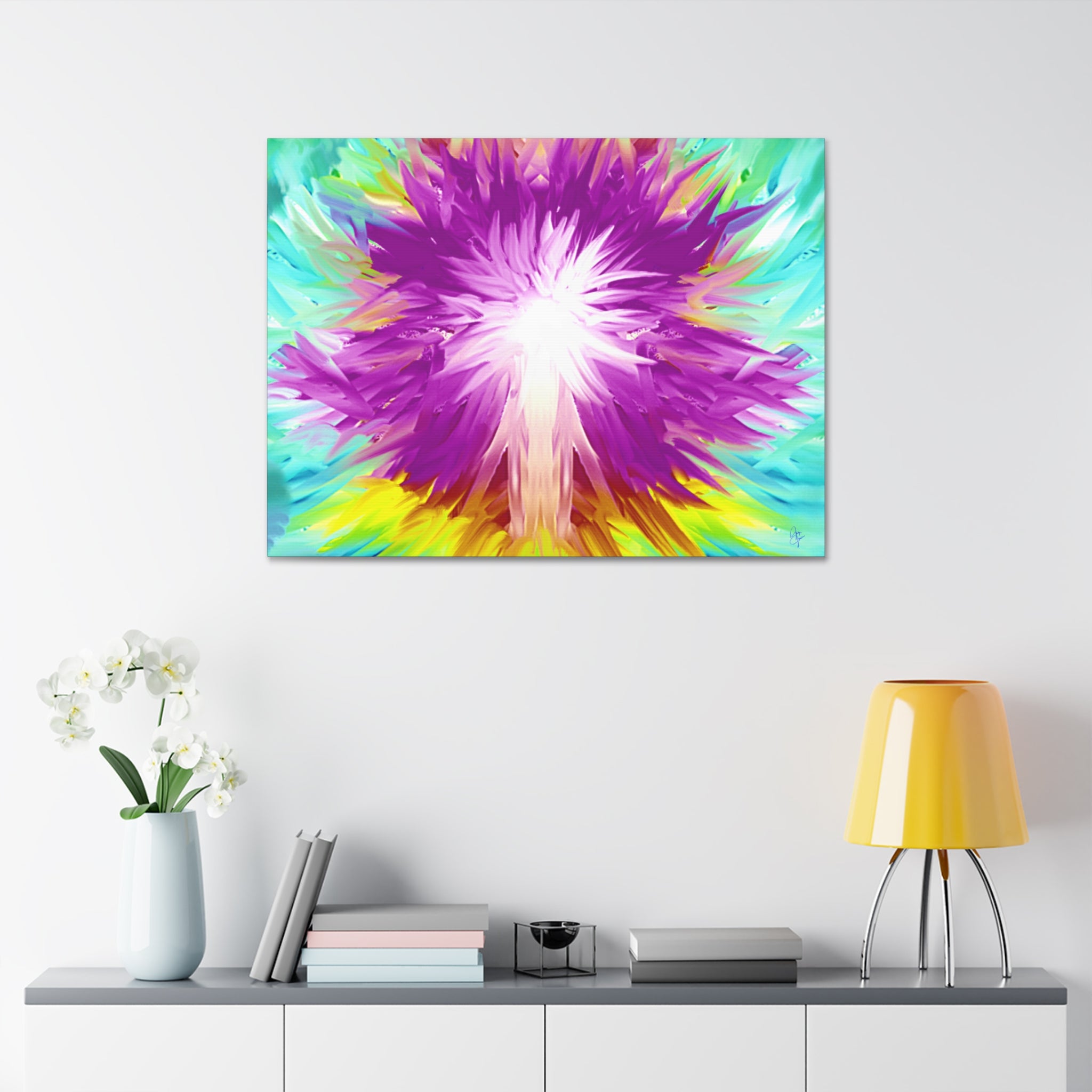 Abstract Radiant Burst Canvas - Vibrant Purple Floral Wall Art (Stretched 1.5")