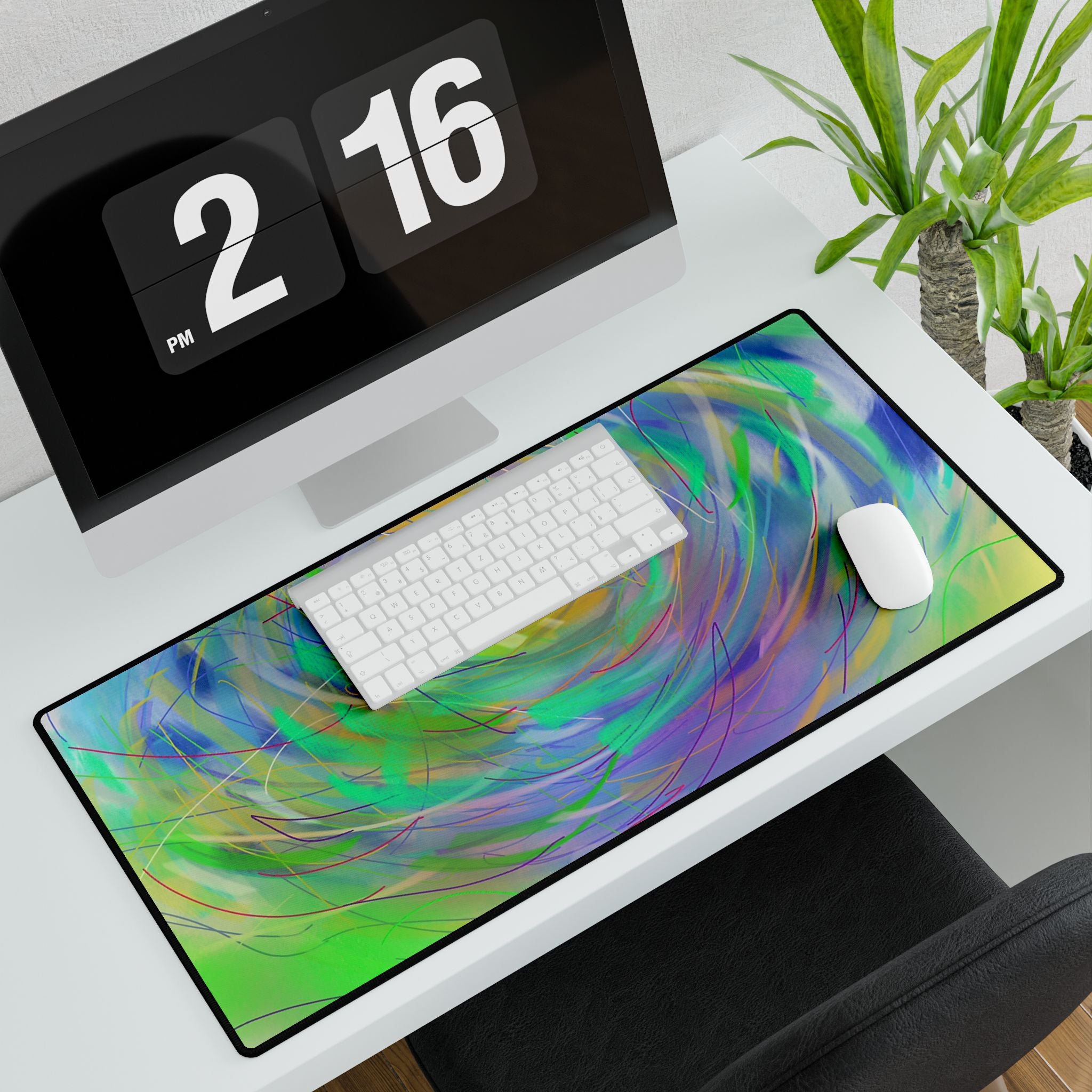 Abstract Sunrise Desk Mat — Colorful Swirl Mouse Pad for Home Office & Gaming