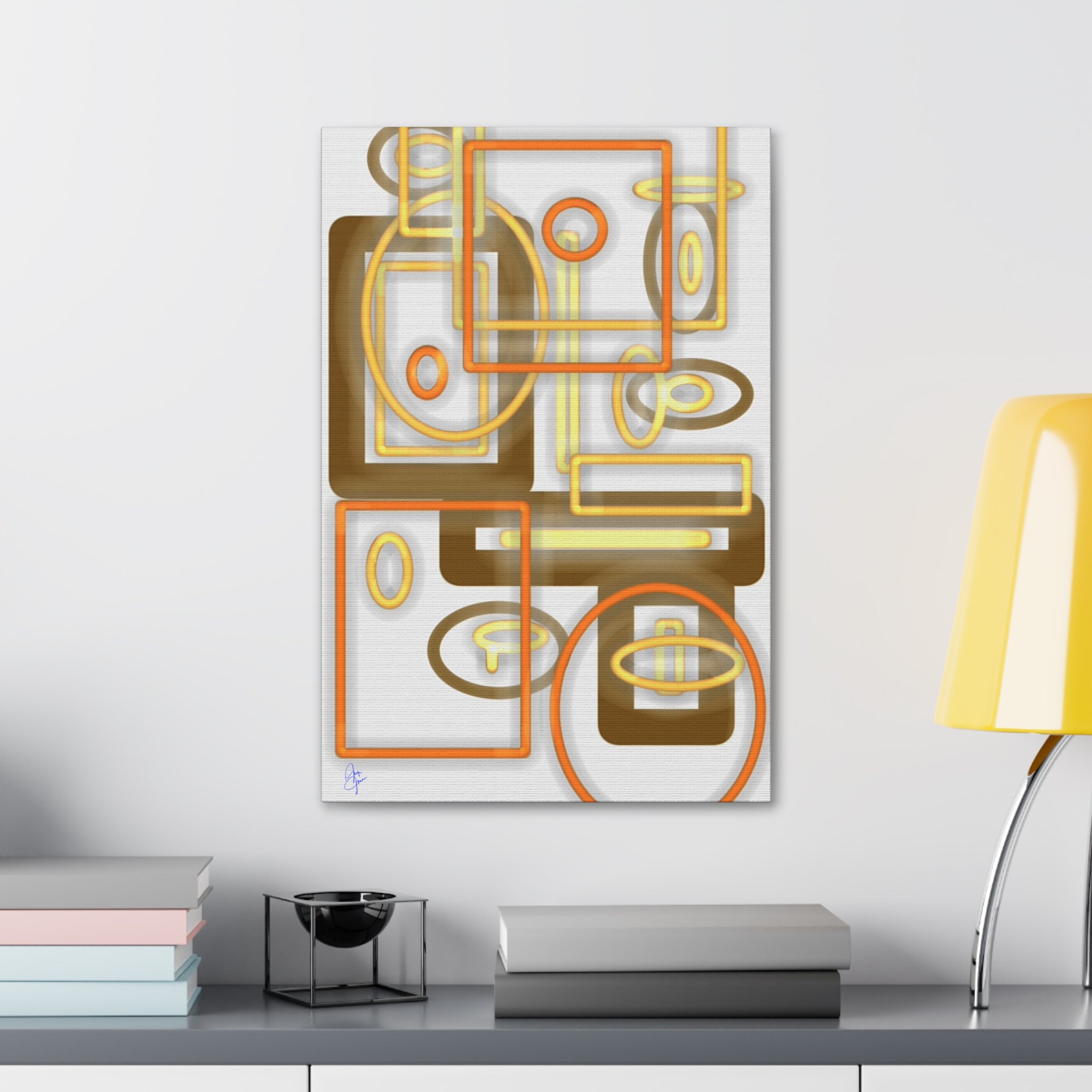 Abstract Geometric Art Canvas - Midcentury Shapes in Warm Gold & Rust