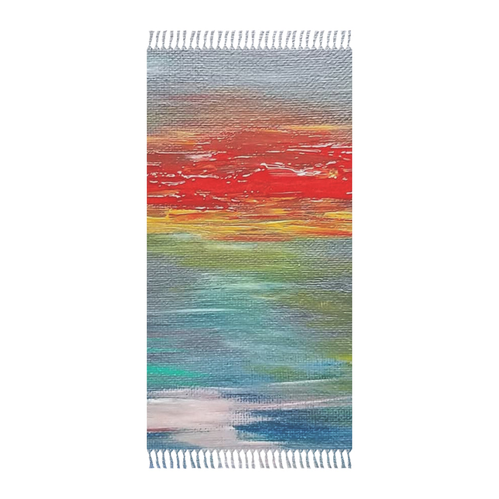 Boho Beach Towel — Watercolor Sunset Striped Fringe Beach Blanket