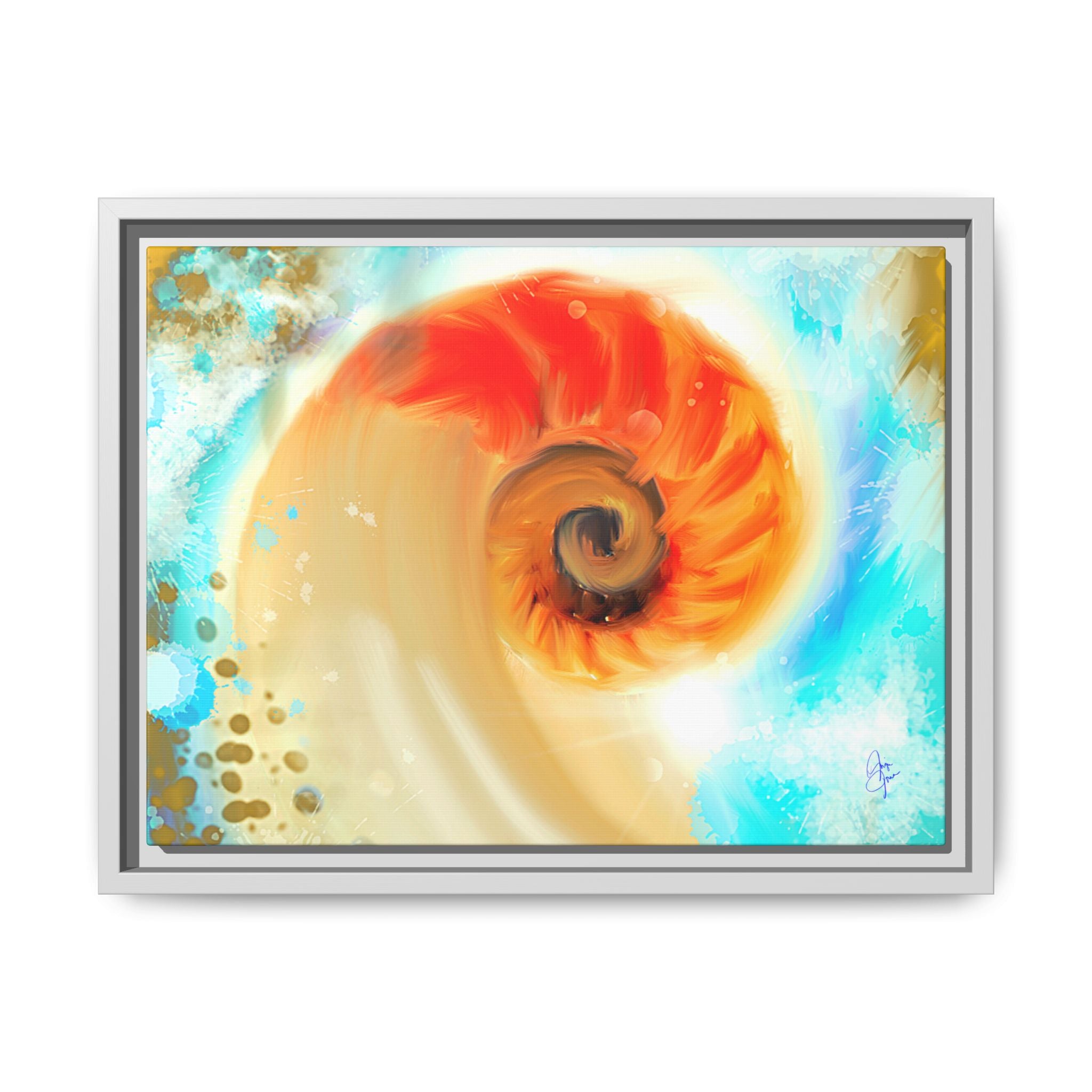 Framed Abstract Spiral Canvas Art — Vibrant Nautical Wave Print