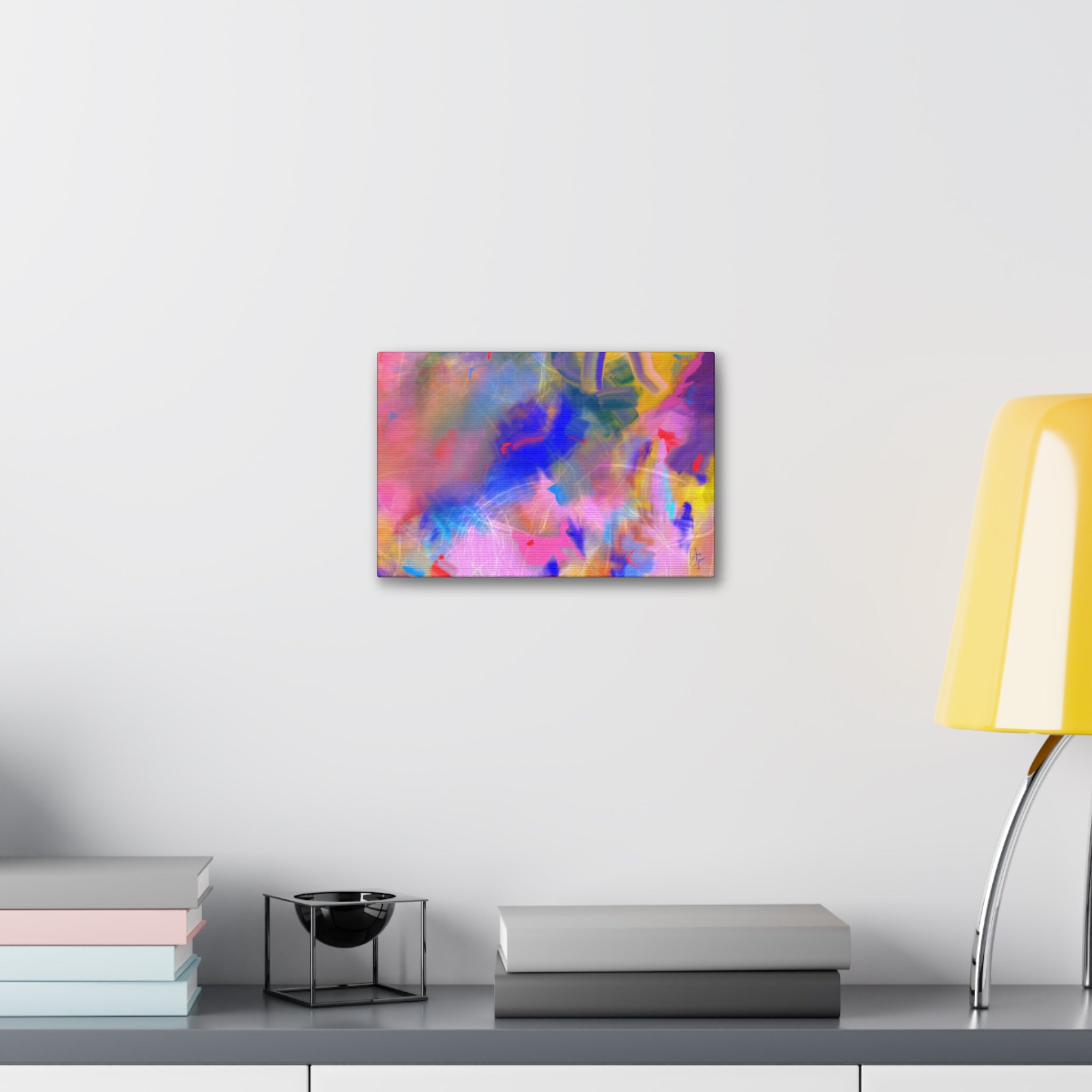 Abstract Color Burst Canvas – Vibrant Pink & Blue Stretched Wall Art