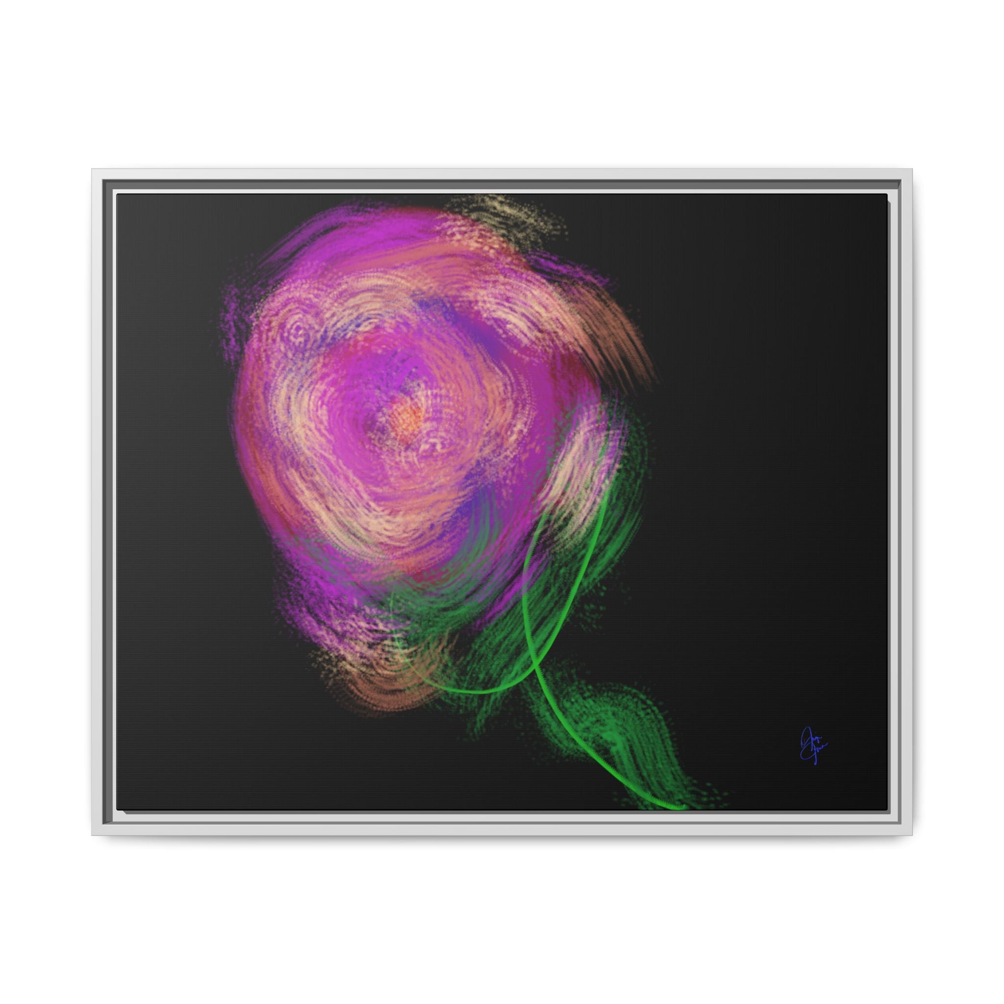 Abstract Rose Swirl Matte Framed Canvas — Multicolor Floral Wall Art