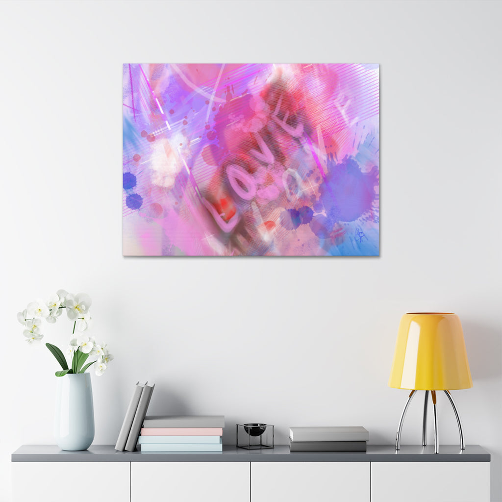Love Vibes Canvas Wall Art — Pink Abstract Stretched Canvas