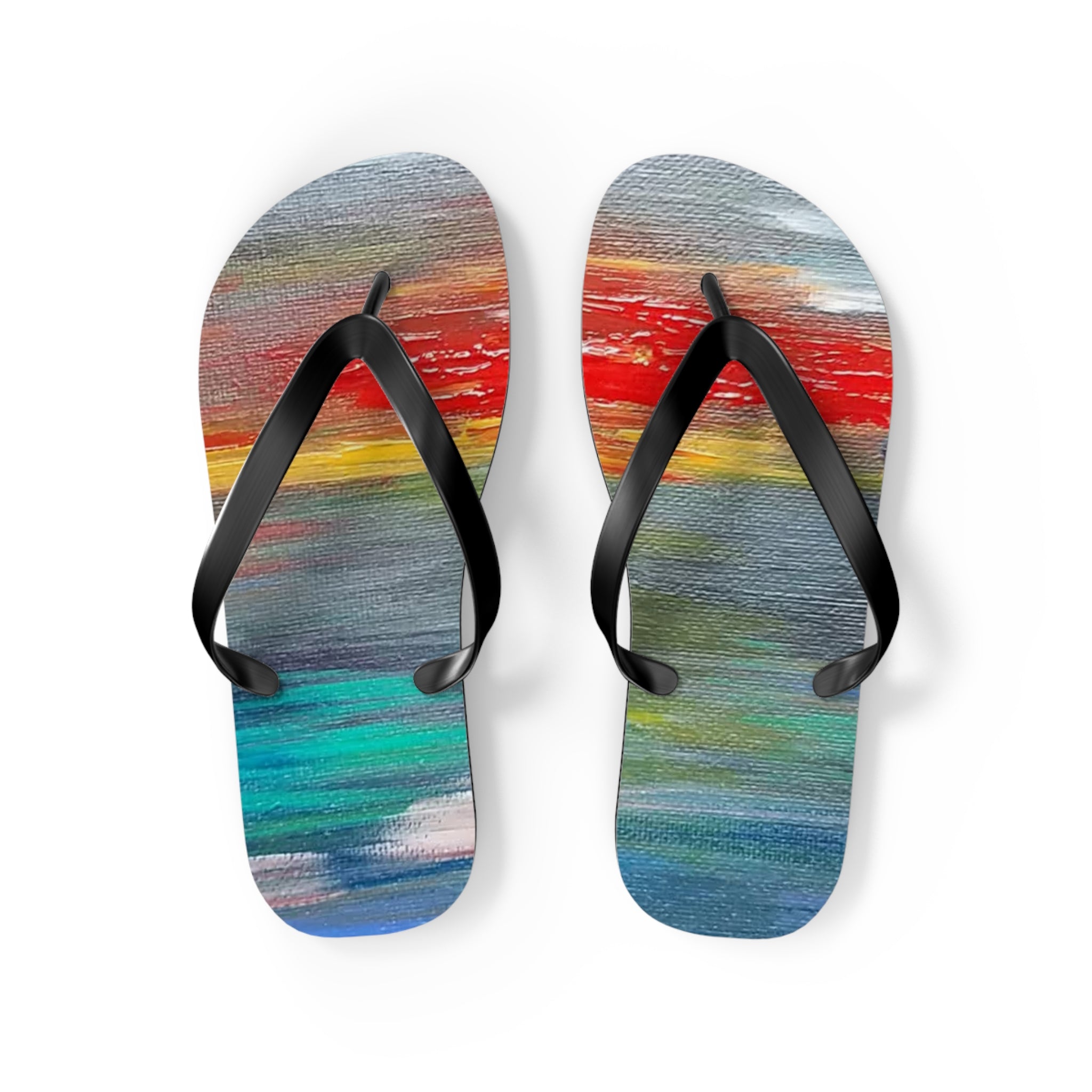 Watercolor Sunset Flip Flops — Colorful Beach Sandal for Summer & Vacation