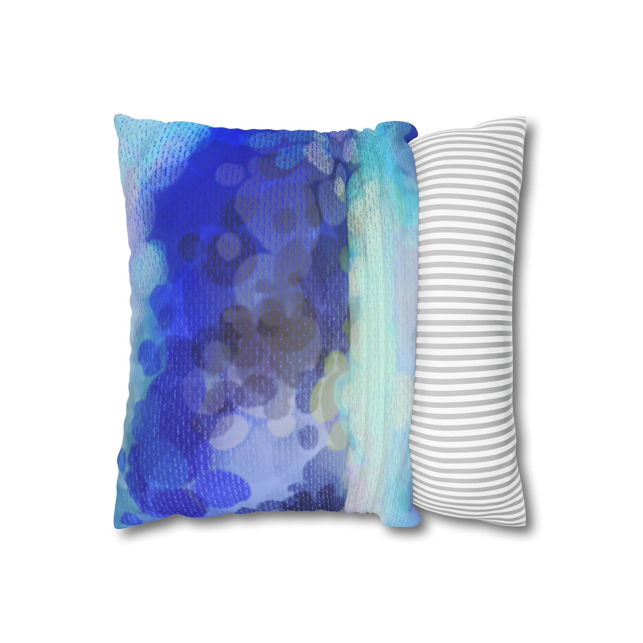 Blue Bokeh Faux Suede Pillowcase — Abstract Coastal Accent Pillow Cover
