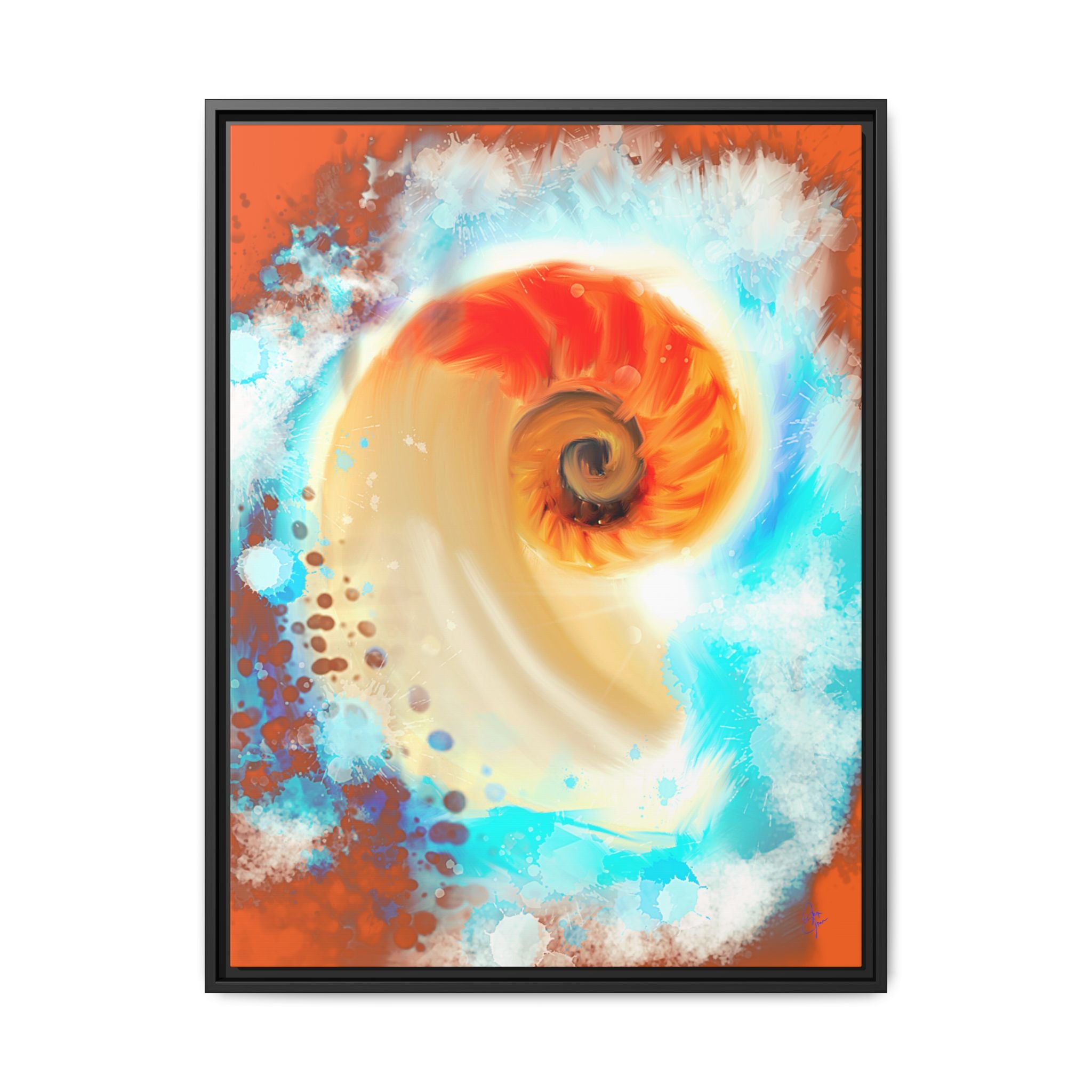 Framed Abstract Spiral Canvas Art — Vibrant Nautical Wave Print