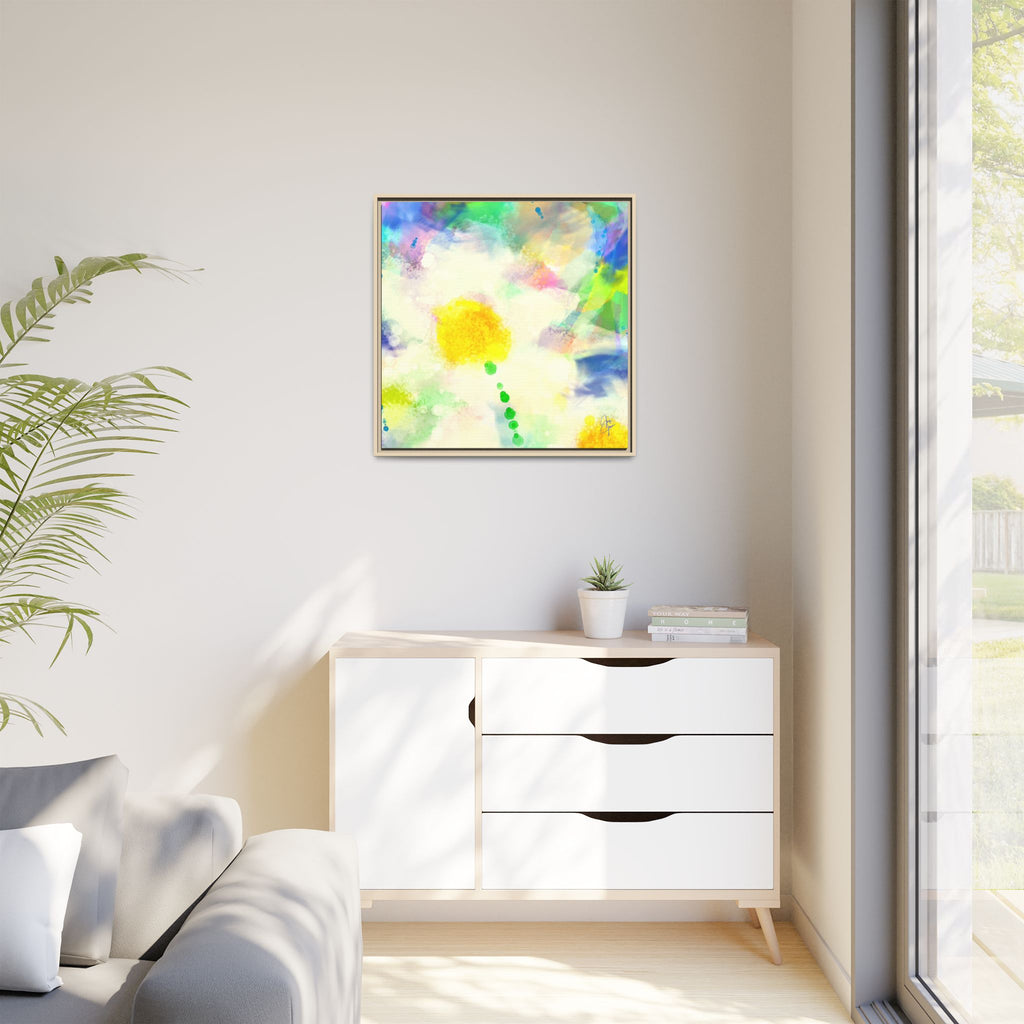 Framed Matte Canvas - Watercolor Yellow Floral Abstract Wall Art