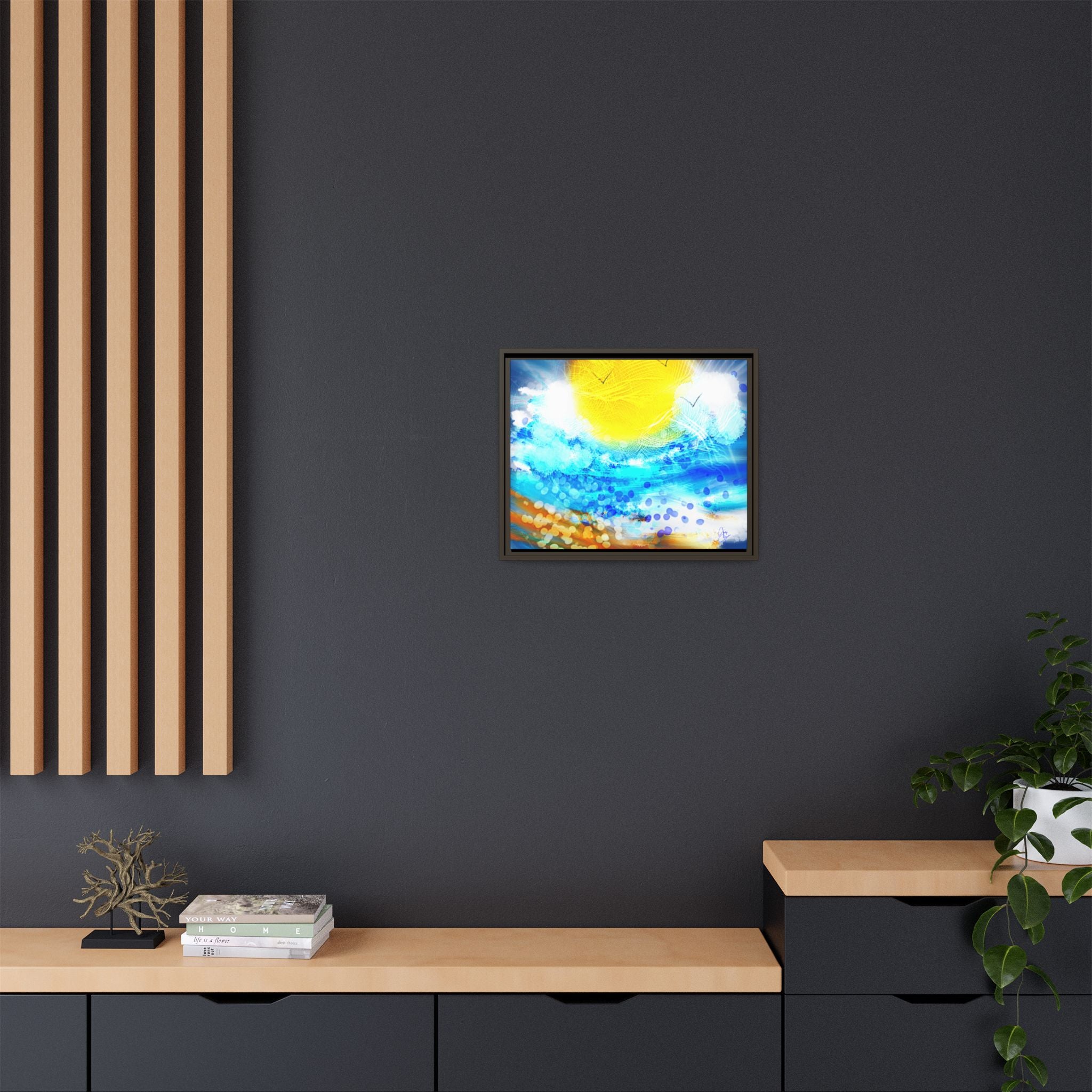 Sunshine Shore Matte Canvas Framed Wall Art — Bright Abstract Beach Print