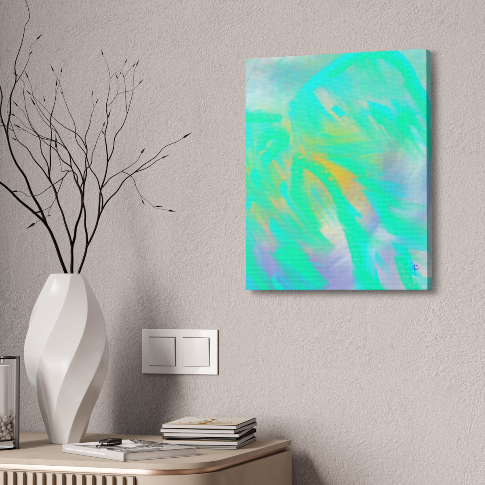 Turquoise Abstract Canvas Print – Ocean Breeze Stretched Wall Art