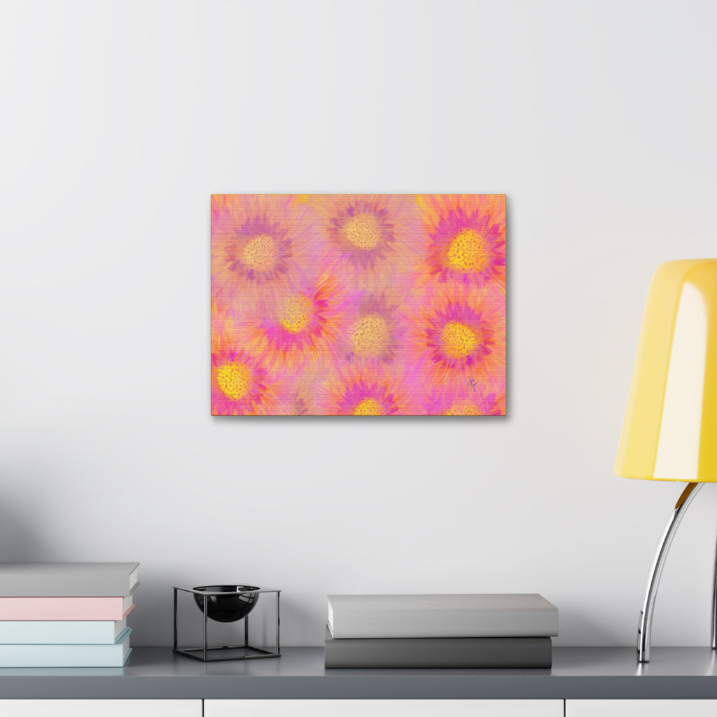 Sunburst Floral Canvas Wall Art — Pink & Yellow Abstract Sunflower Print