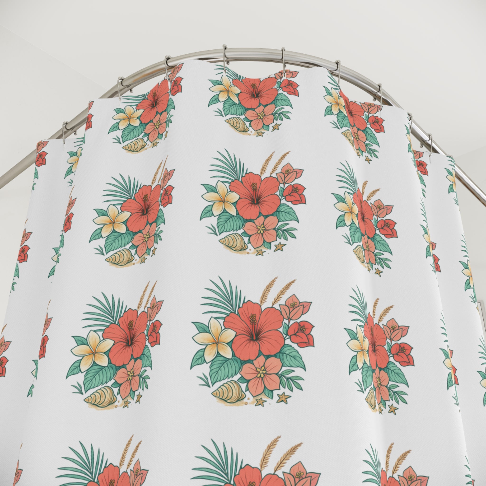 Tropical Hibiscus Shower Curtain — Floral Beach Vibe Bathroom Decor