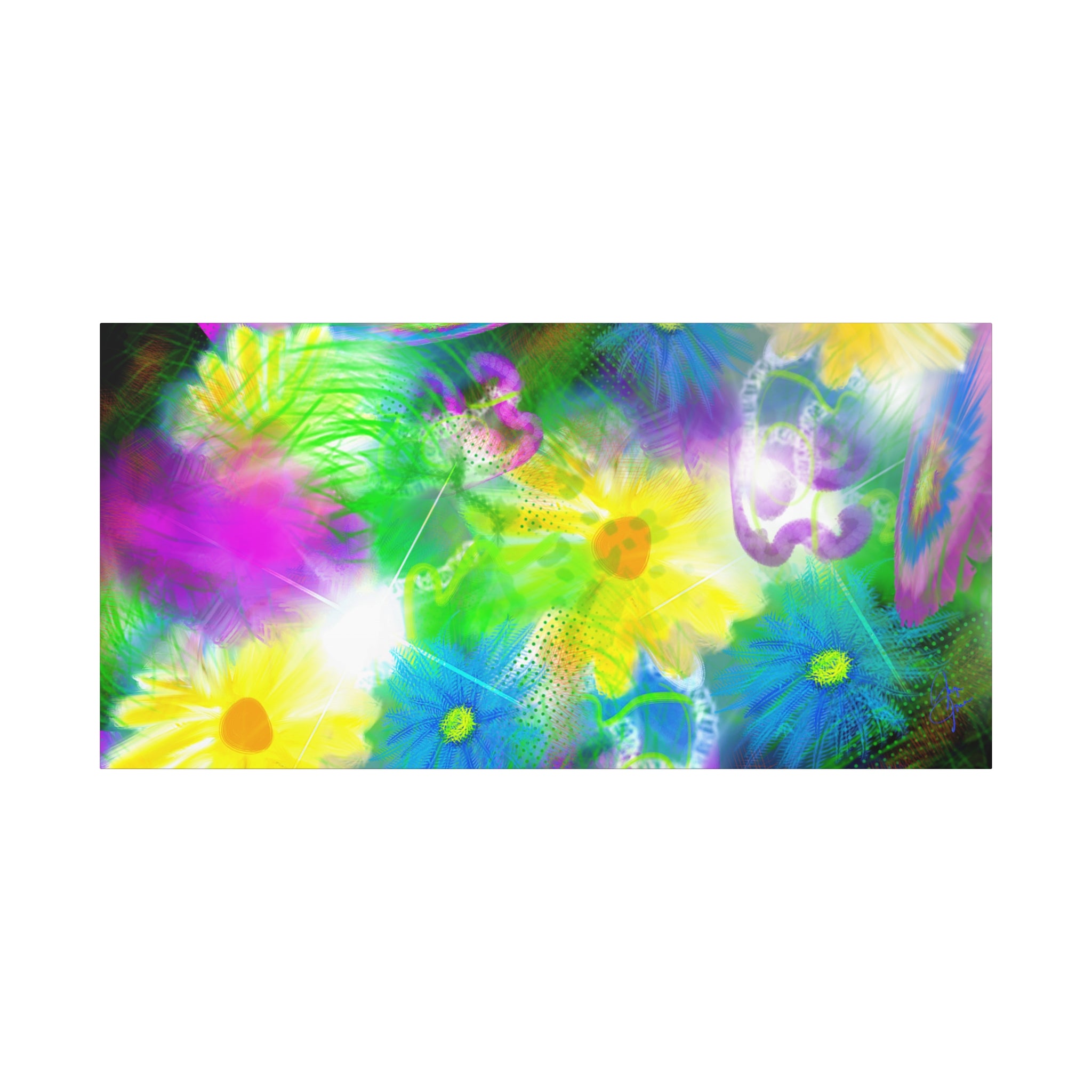 Bright Floral Abstract Matte Canvas Wall Art — Vibrant Daisy Pop