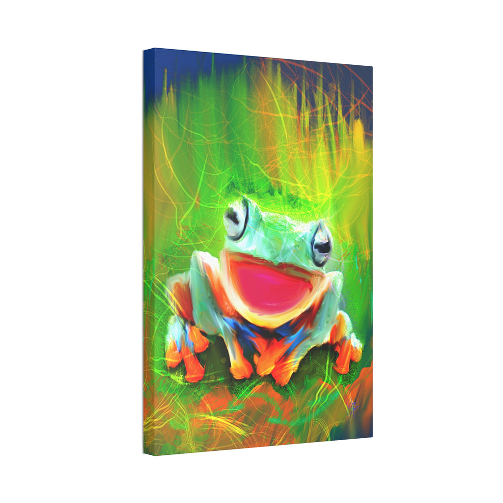 Vibrant Smiling Frog Canvas Print — Colorful Tropical Wall Art