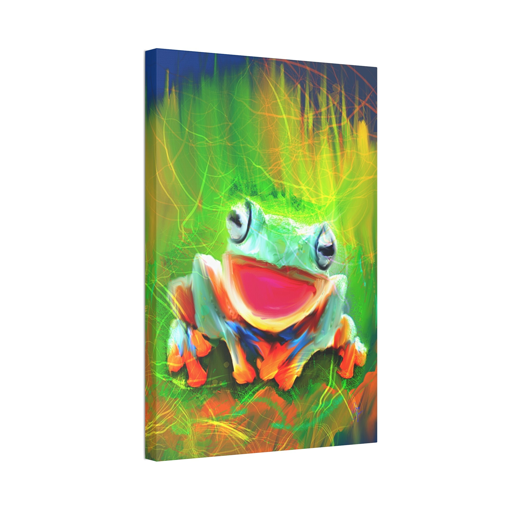Vibrant Smiling Frog Canvas Print — Colorful Tropical Wall Art