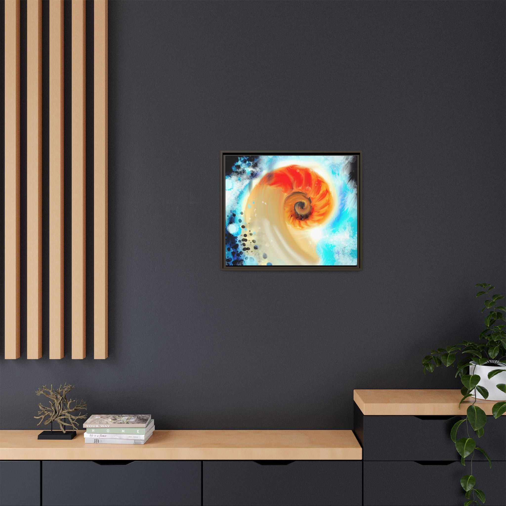 Framed Abstract Spiral Canvas Art — Vibrant Nautical Wave Print