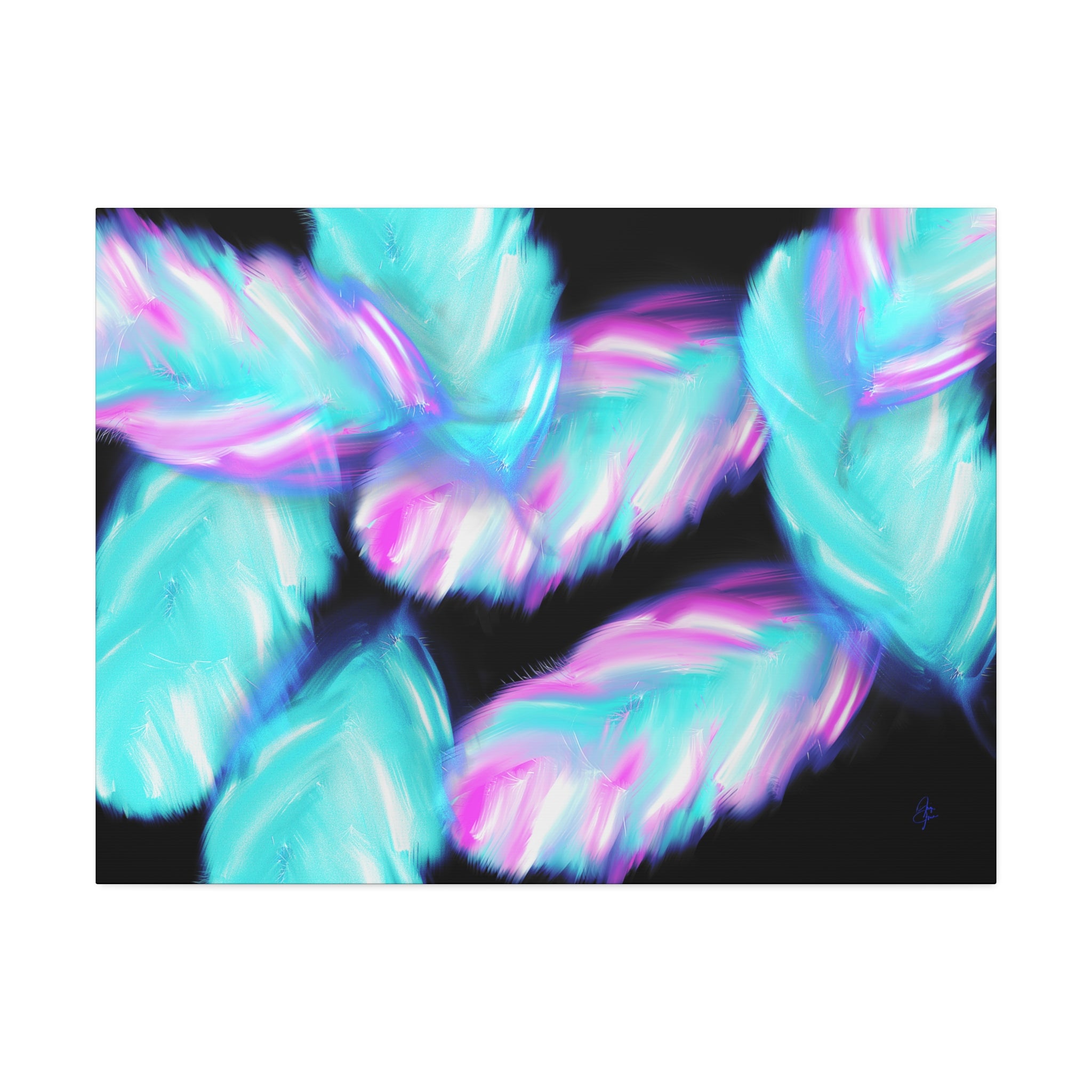 Abstract Neon Feathers Canvas Print — Turquoise & Pink Stretched Wall Art