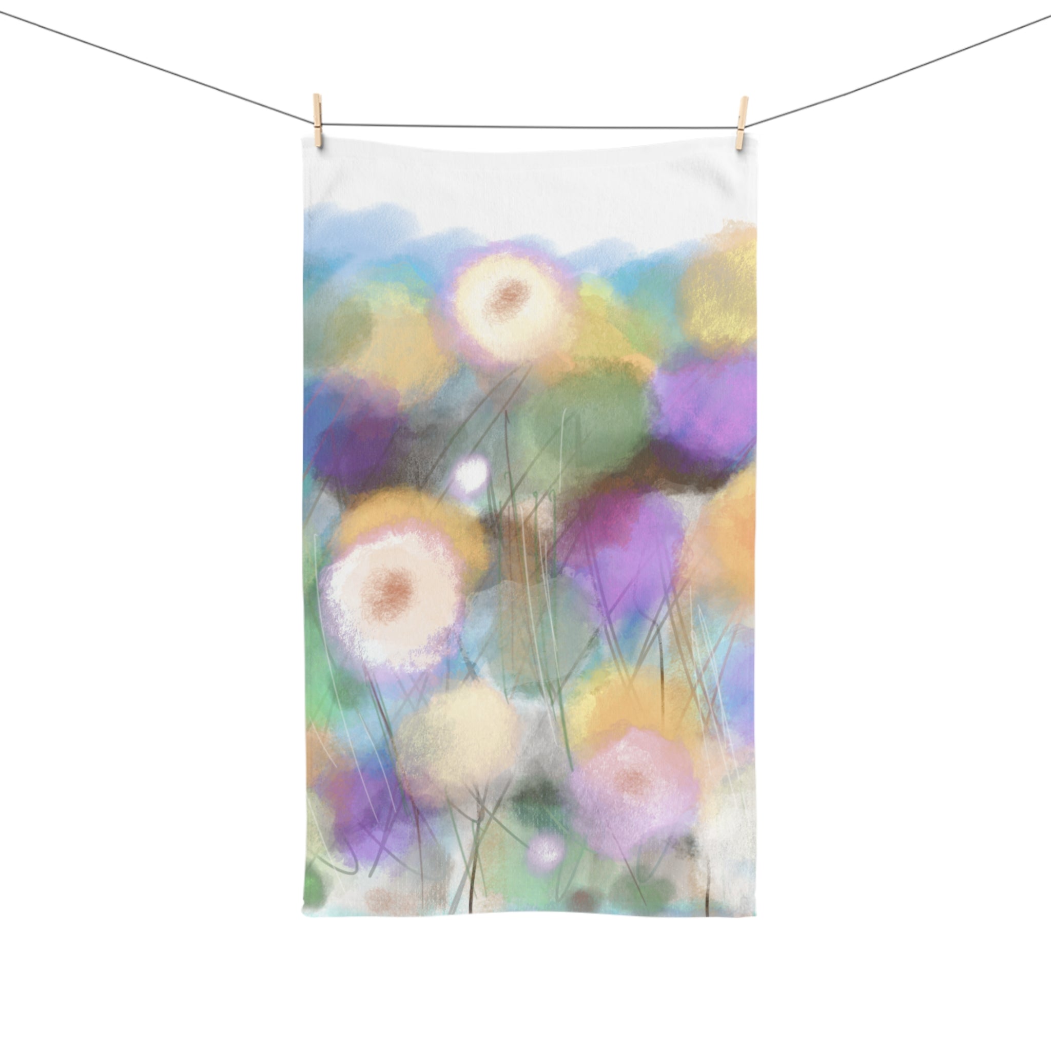 Floral Watercolor Hand Towel — Soft Pastel Garden Decorative Towel