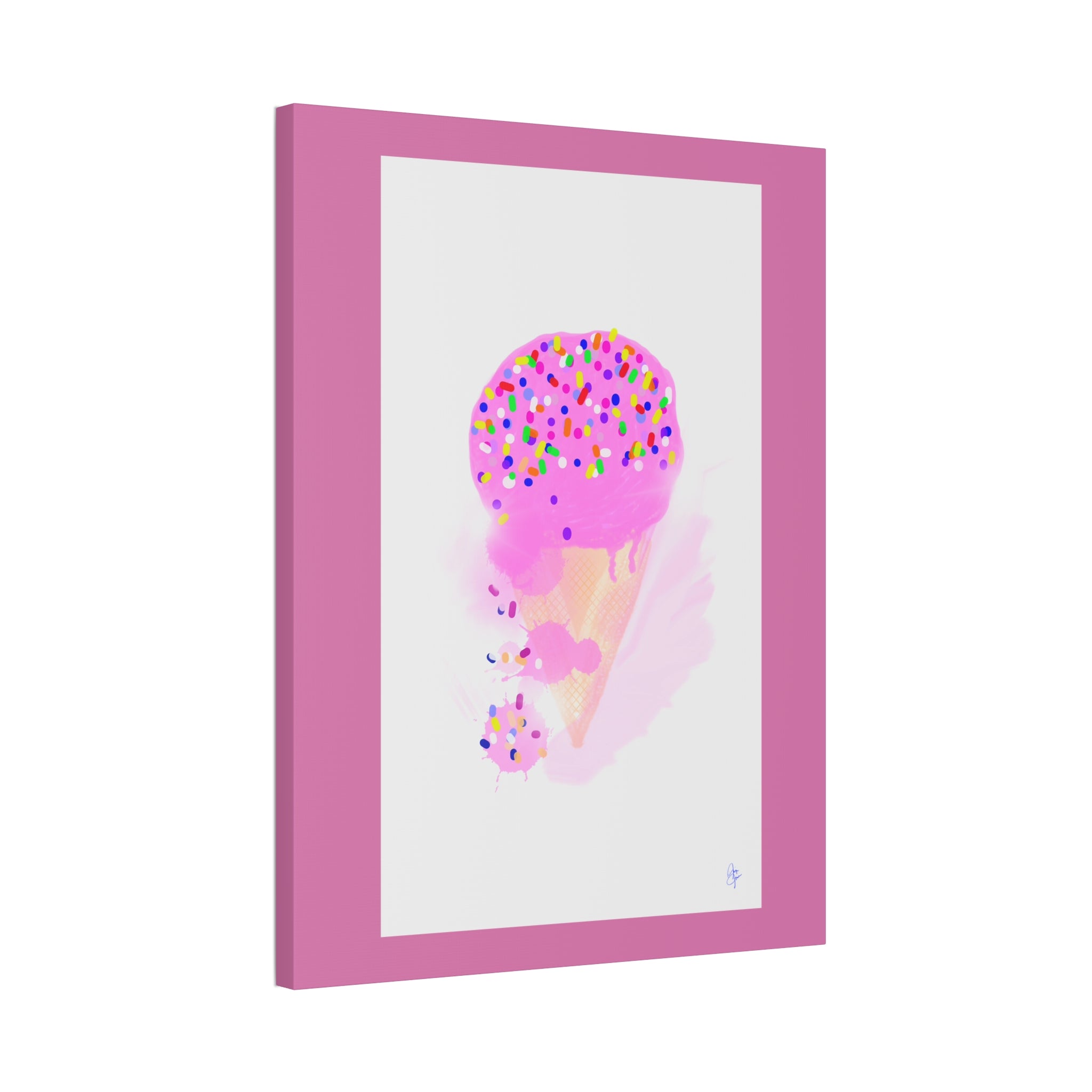 Pink Sprinkle Ice Cream Cone Canvas Print — Cute Pastel Wall Art