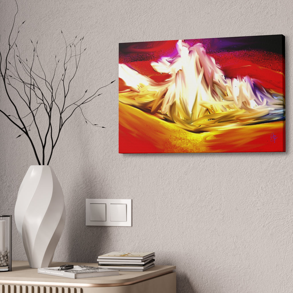 Abstract Campfire Canvas Print — Vibrant Red & Gold Stretched Wall Art