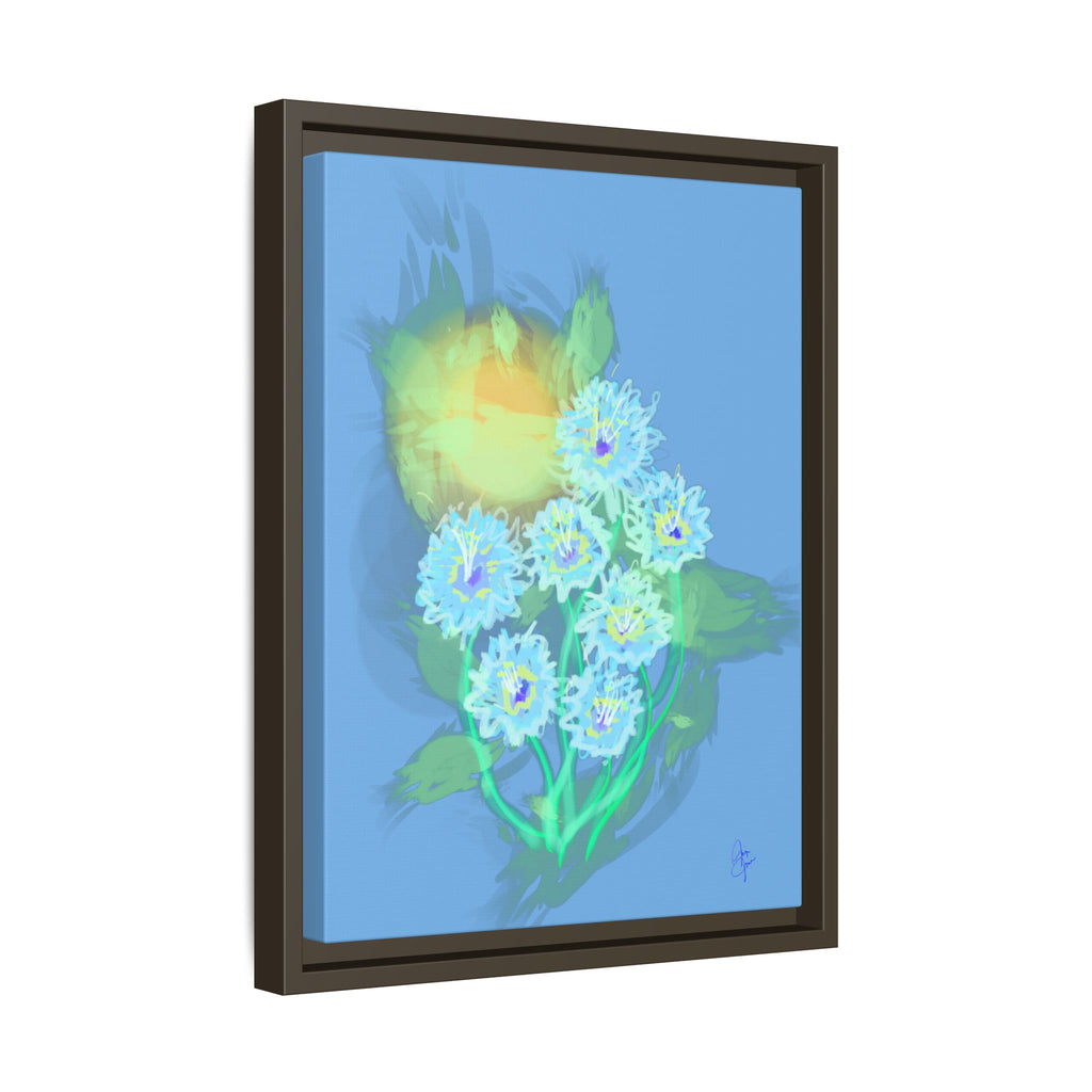 Framed Floral Canvas Art — Blue & Yellow Abstract Bouquet (Matte)