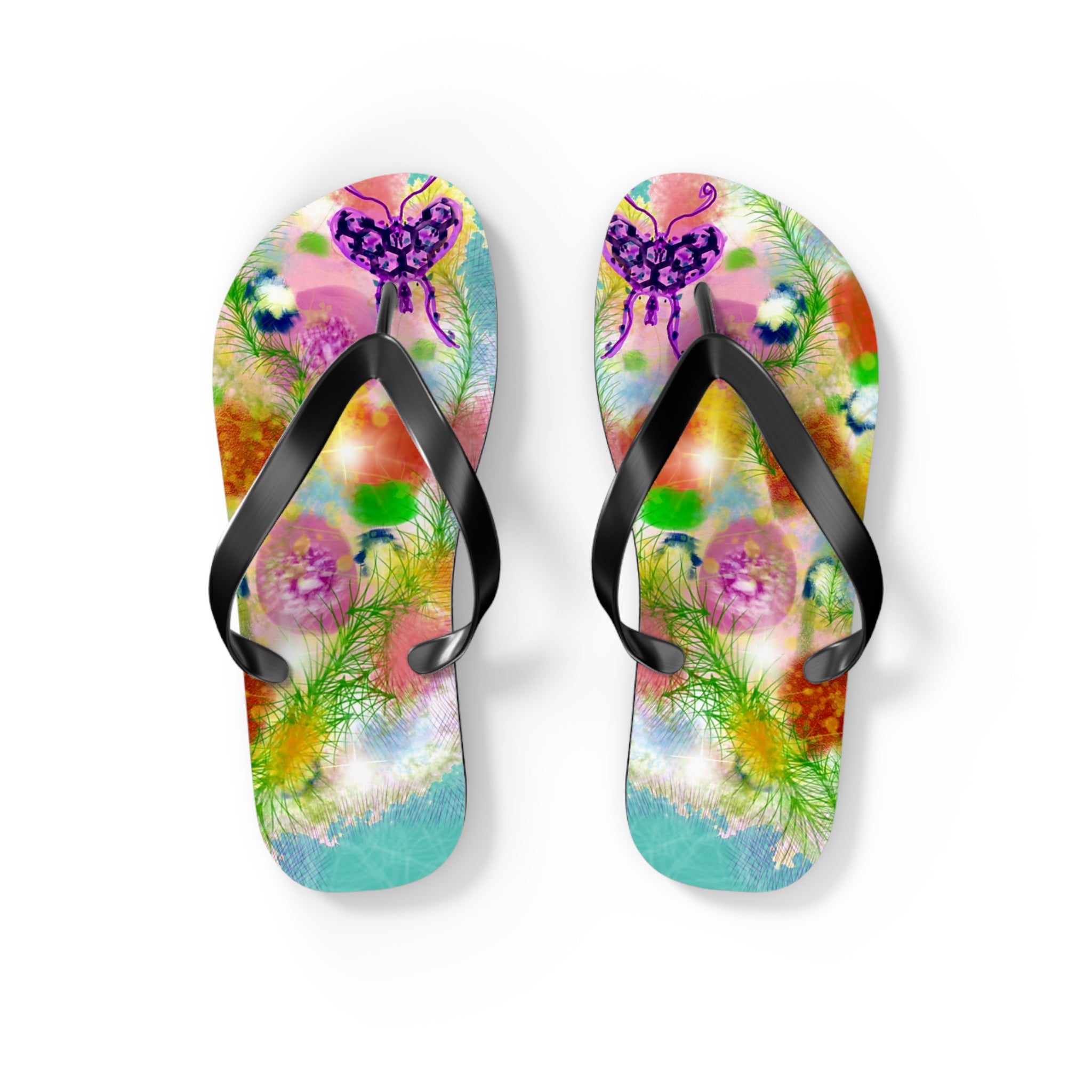 Floral Watercolor Flip Flops - Colorful Beach Sandals with Dreamy Garden Print