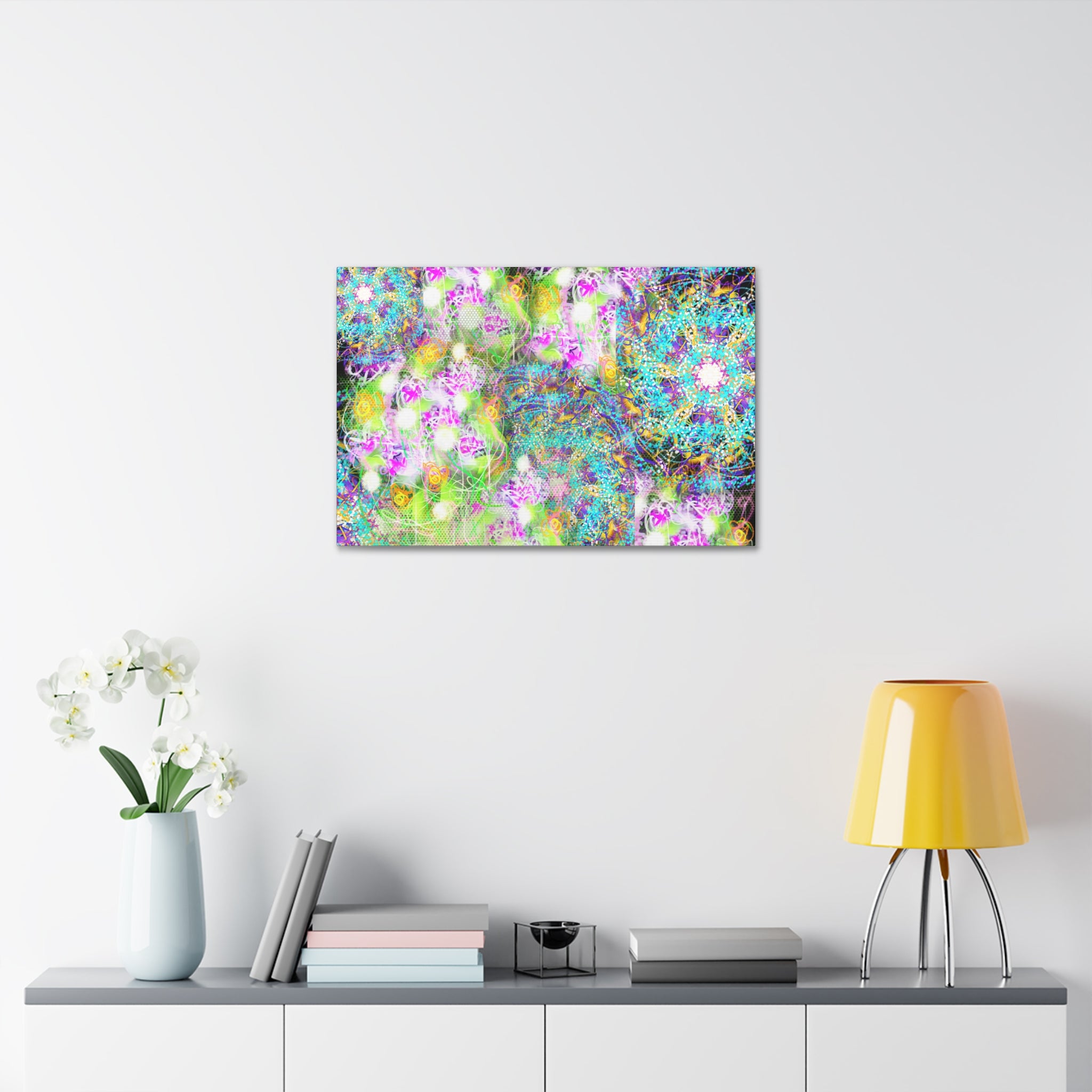 Abstract Floral Galaxy Canvas - Vibrant Stretched Wall Art