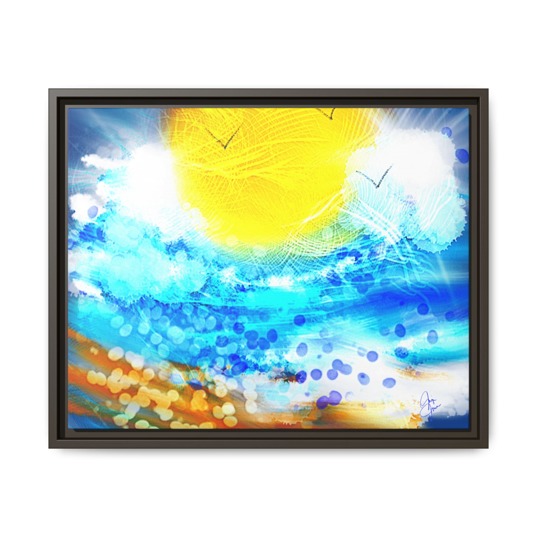 Sunshine Shore Matte Canvas Framed Wall Art — Bright Abstract Beach Print