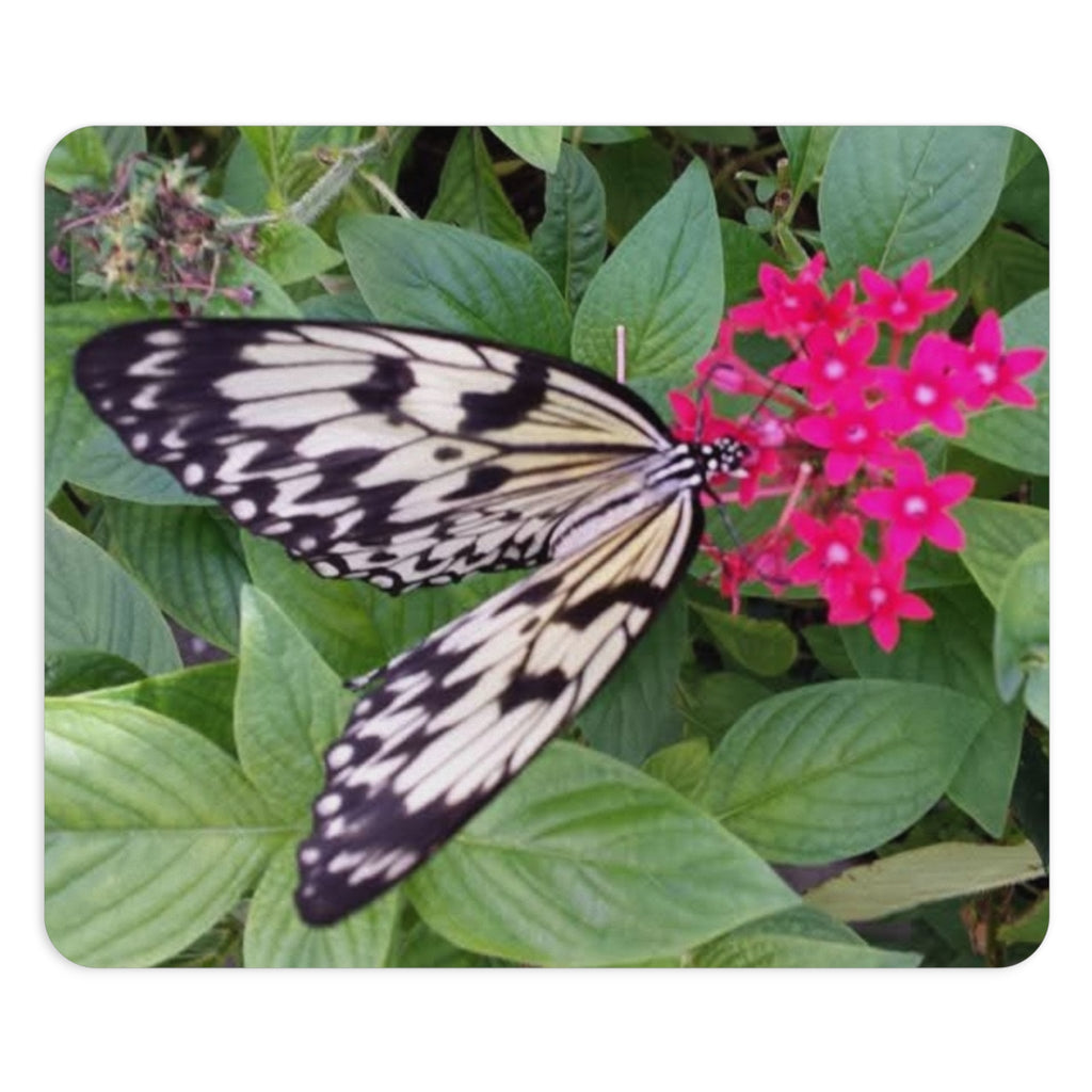 Butterfly on Pink Flower Mouse Pad – Nature Desk Mat for Garden Lovers