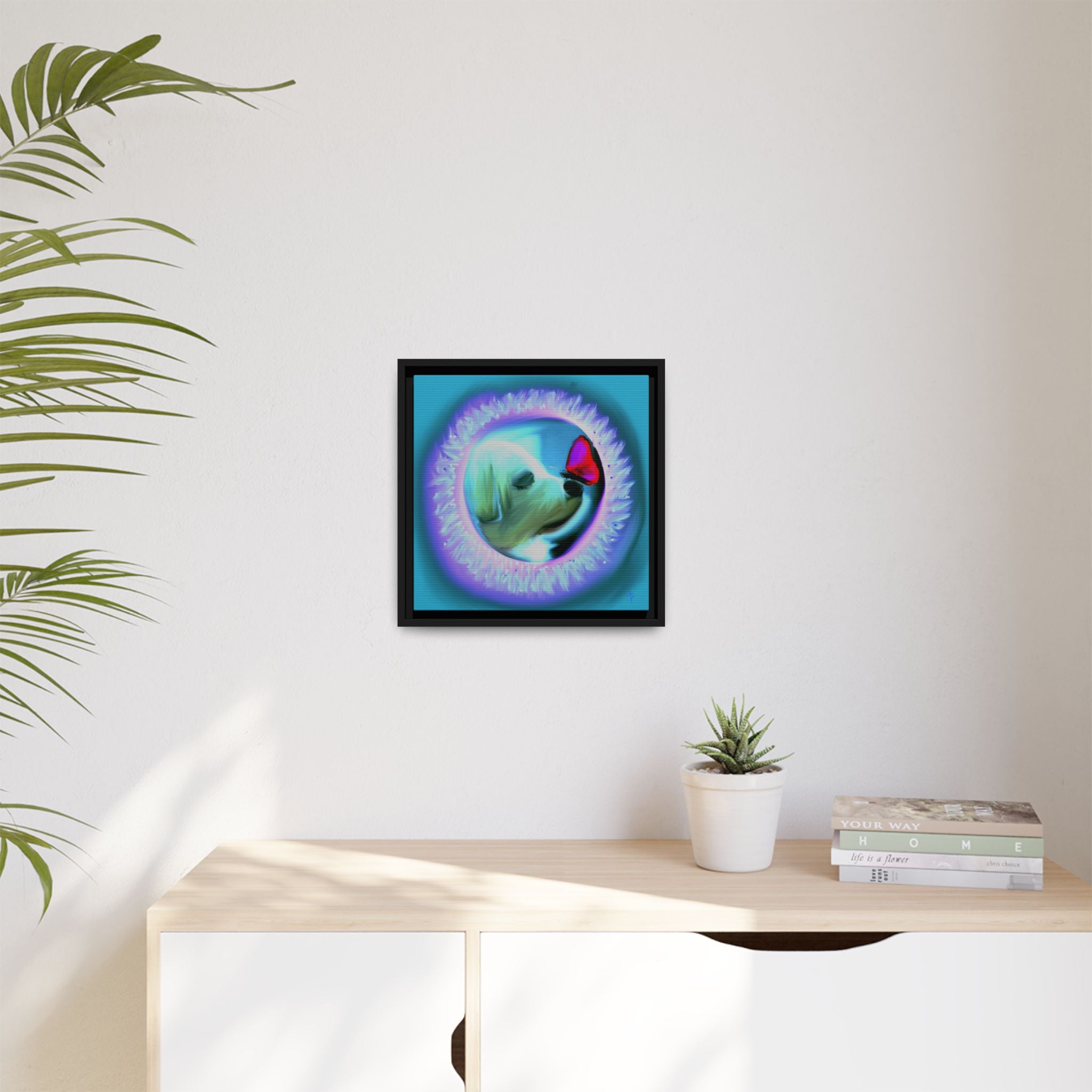 Framed Matte Canvas - Puppy with Butterfly Pop Art