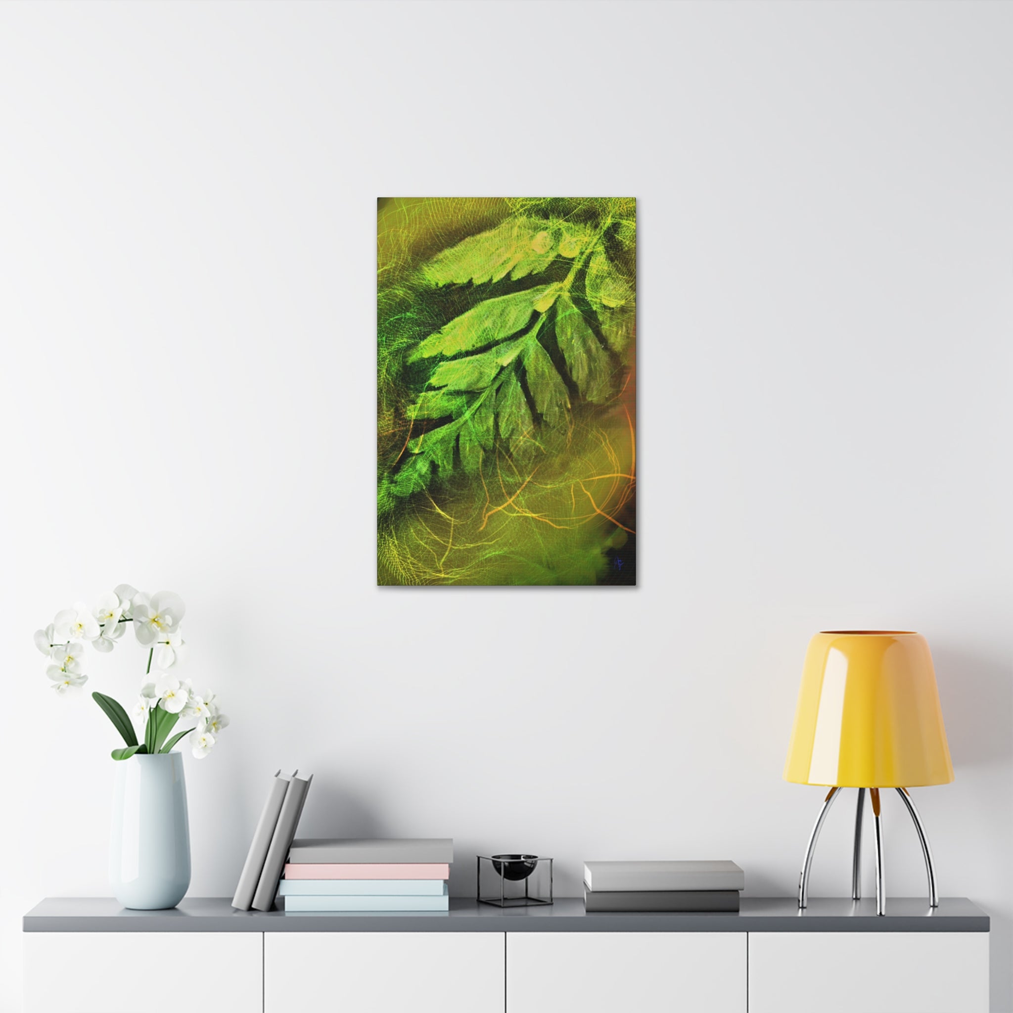 Botanical Leaf Art Canvas — Green Fern Stretched Canvas (1.5" Depth)
