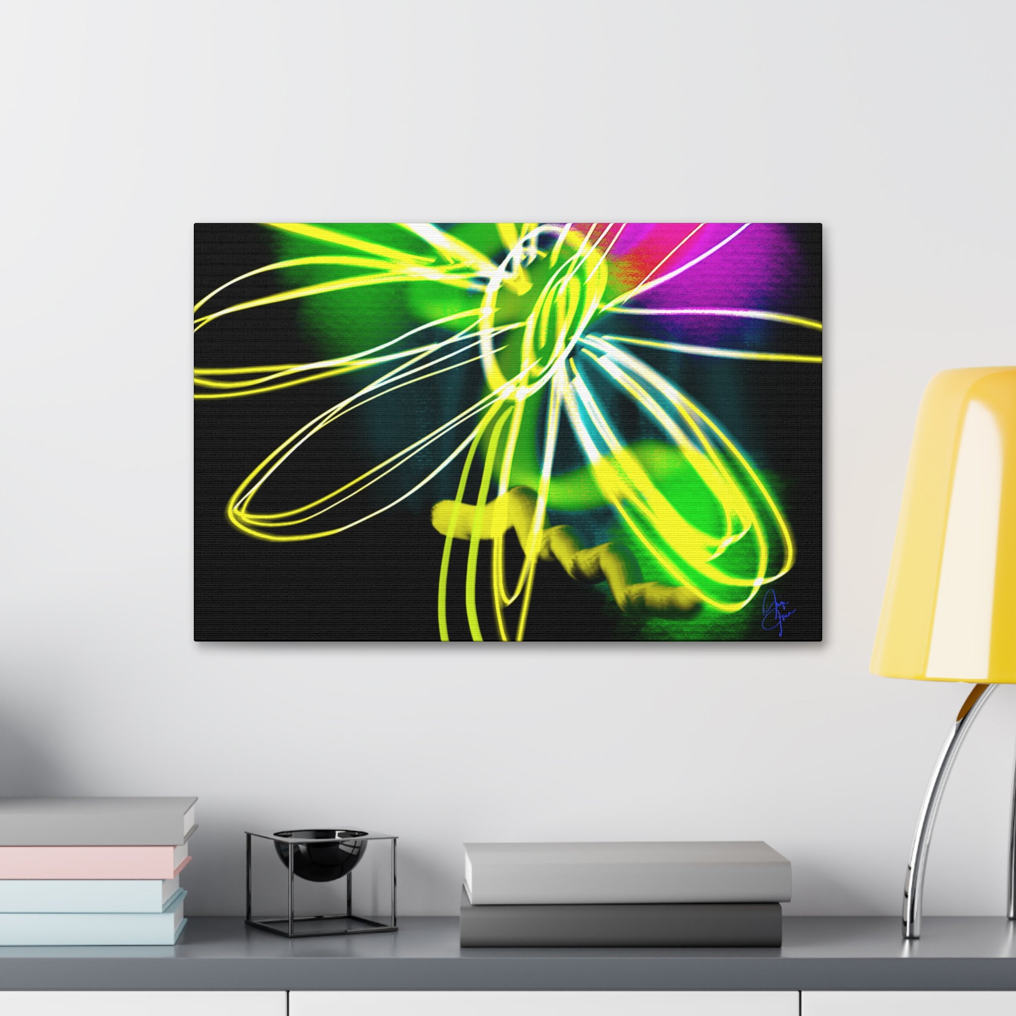 Neon Bloom Canvas Print — Abstract Floral Wall Art (Stretched 1.5")