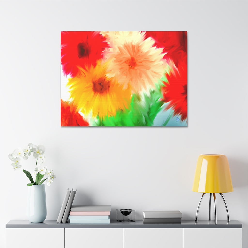 Bright Floral Abstract Canvas Wall Art — Stretched 1.5"